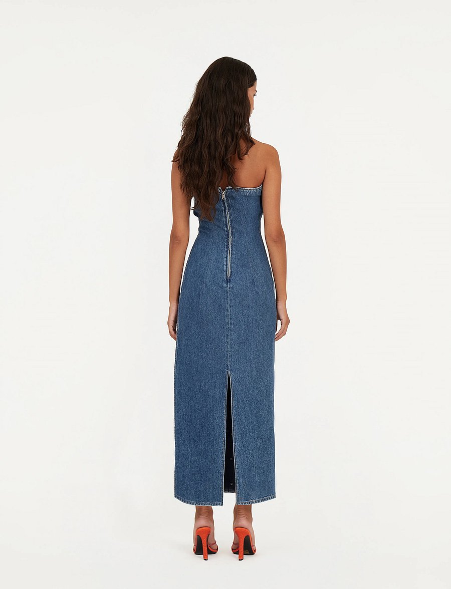 ROTATE - DENIM BUTTON DETAIL DRESS - stramme kjoler - medium blue denim - 5