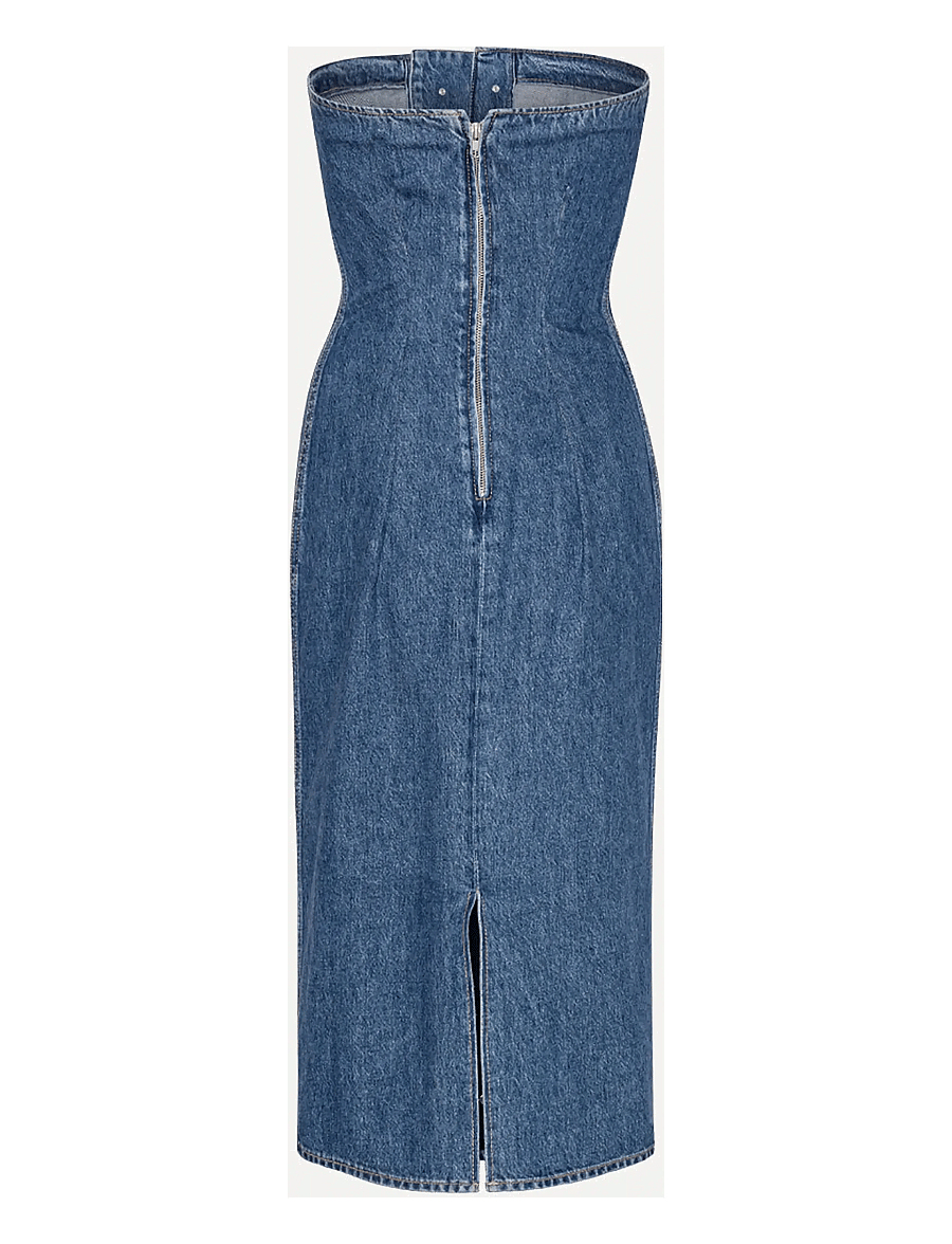 ROTATE - DENIM BUTTON DETAIL DRESS - stramme kjoler - medium blue denim - 2