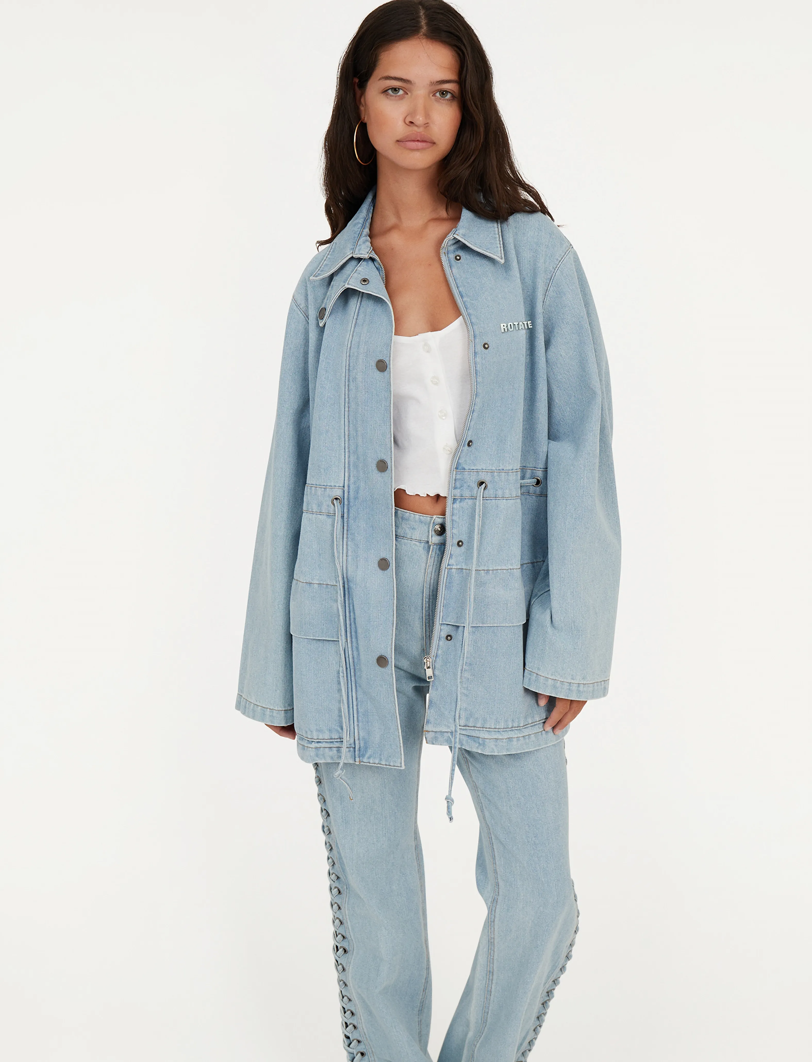 ROTATE Laced Straight Leg Jeans - Tøj - LIGHT BLUE DENIM / blue