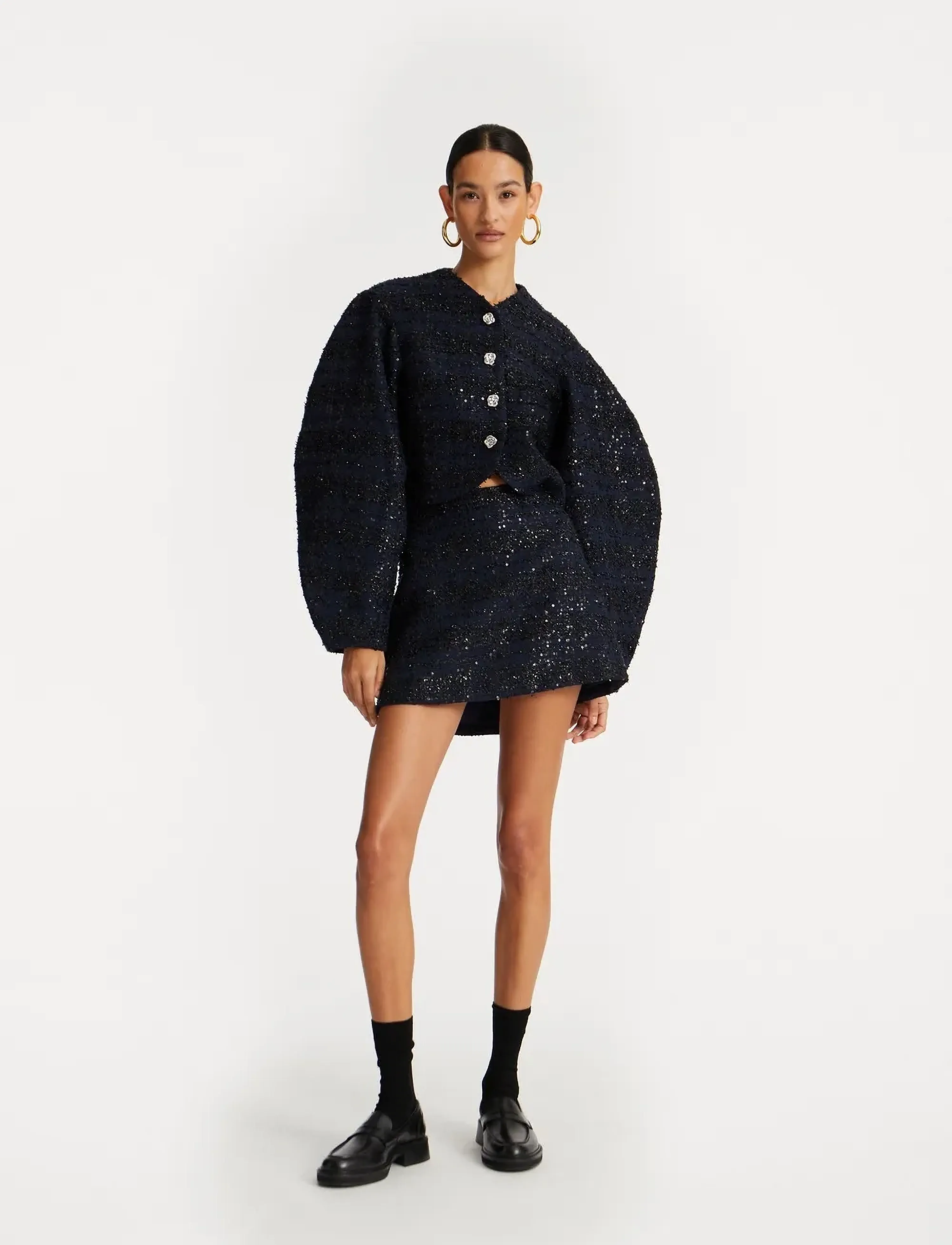 ROTATE Boucle Short Jacket, 36, Blue, Jakker > Let Sommerjakke, Dame
