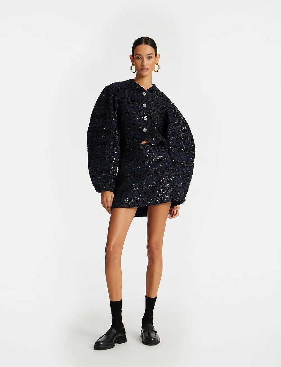 ROTATE - BOUCLE SHORT JACKET - frühlingsjacken - navy blazer - 0