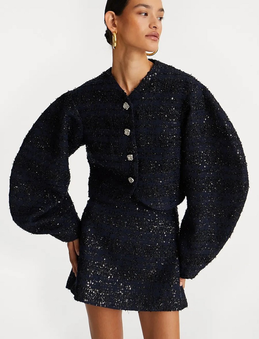 ROTATE - BOUCLE SHORT JACKET - frühlingsjacken - navy blazer - 4