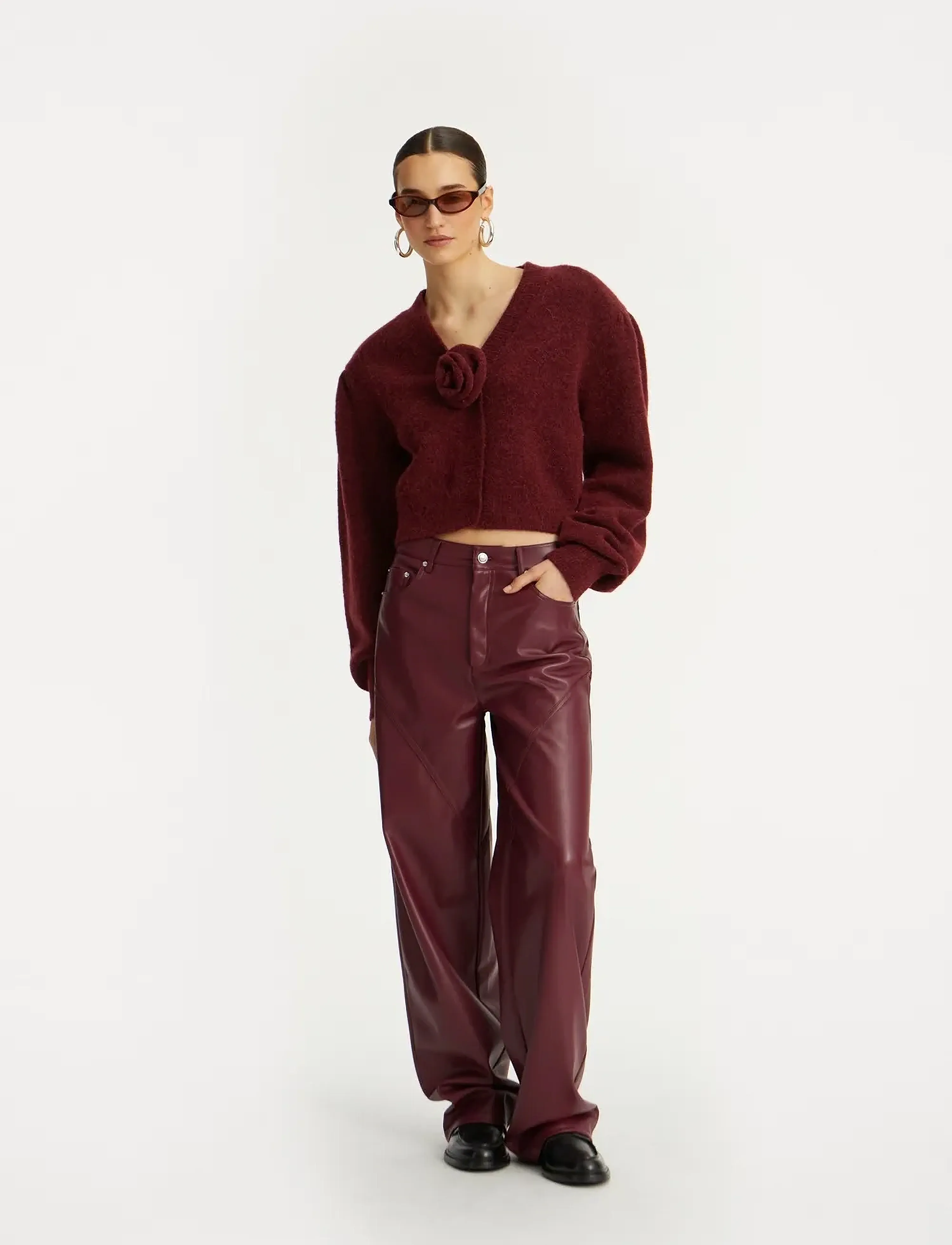 ROTATE - KNIT PUFFSLEEVE CARDIGAN - zinfandel - 0