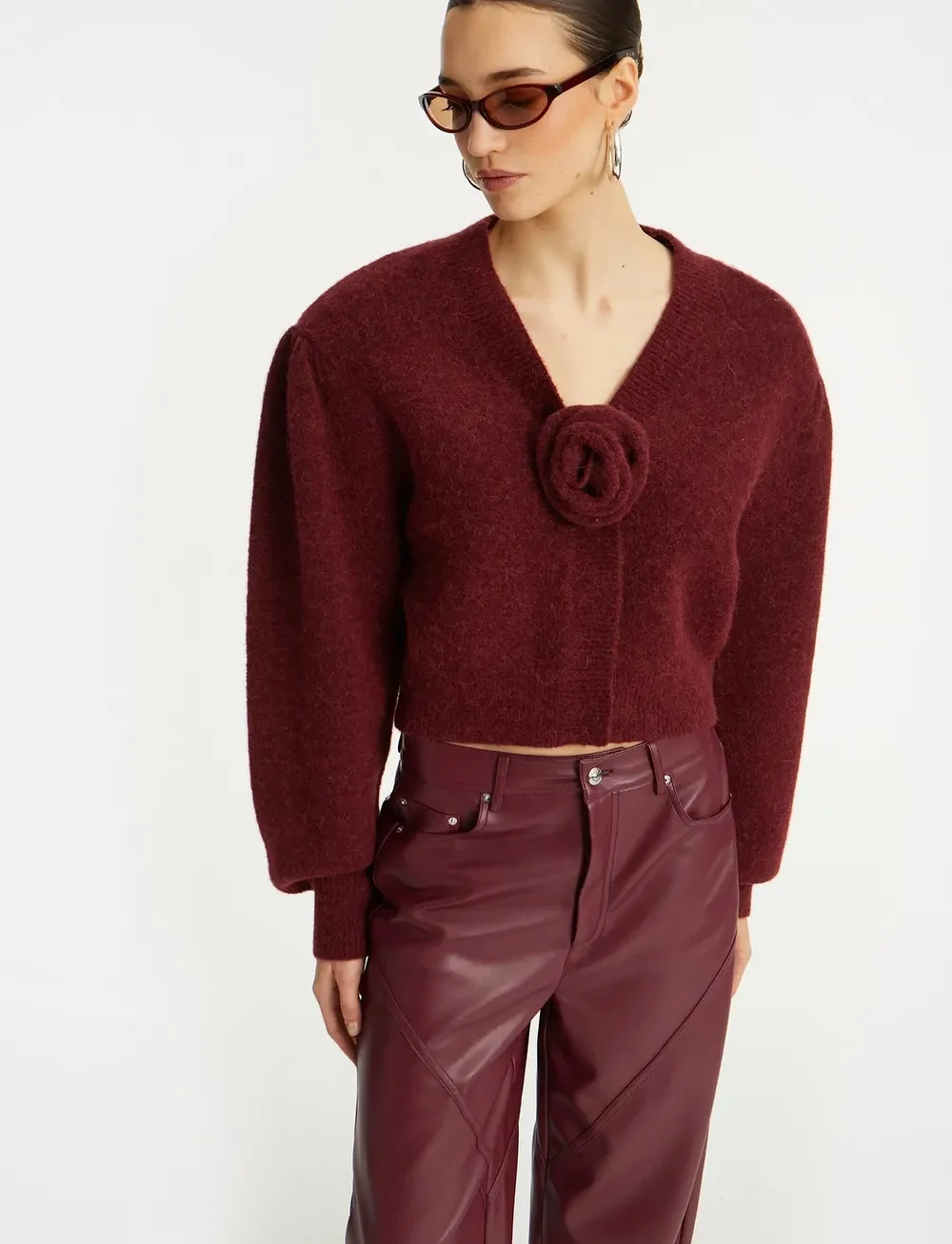 ROTATE Birger Christensen - KNIT PUFFSLEEVE CARDIGAN - cardigans - zinfandel - 5