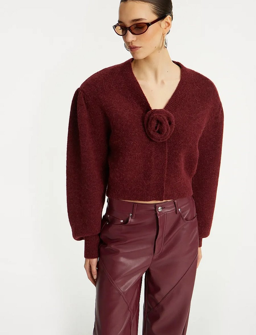 ROTATE - KNIT PUFFSLEEVE CARDIGAN - zinfandel - 5