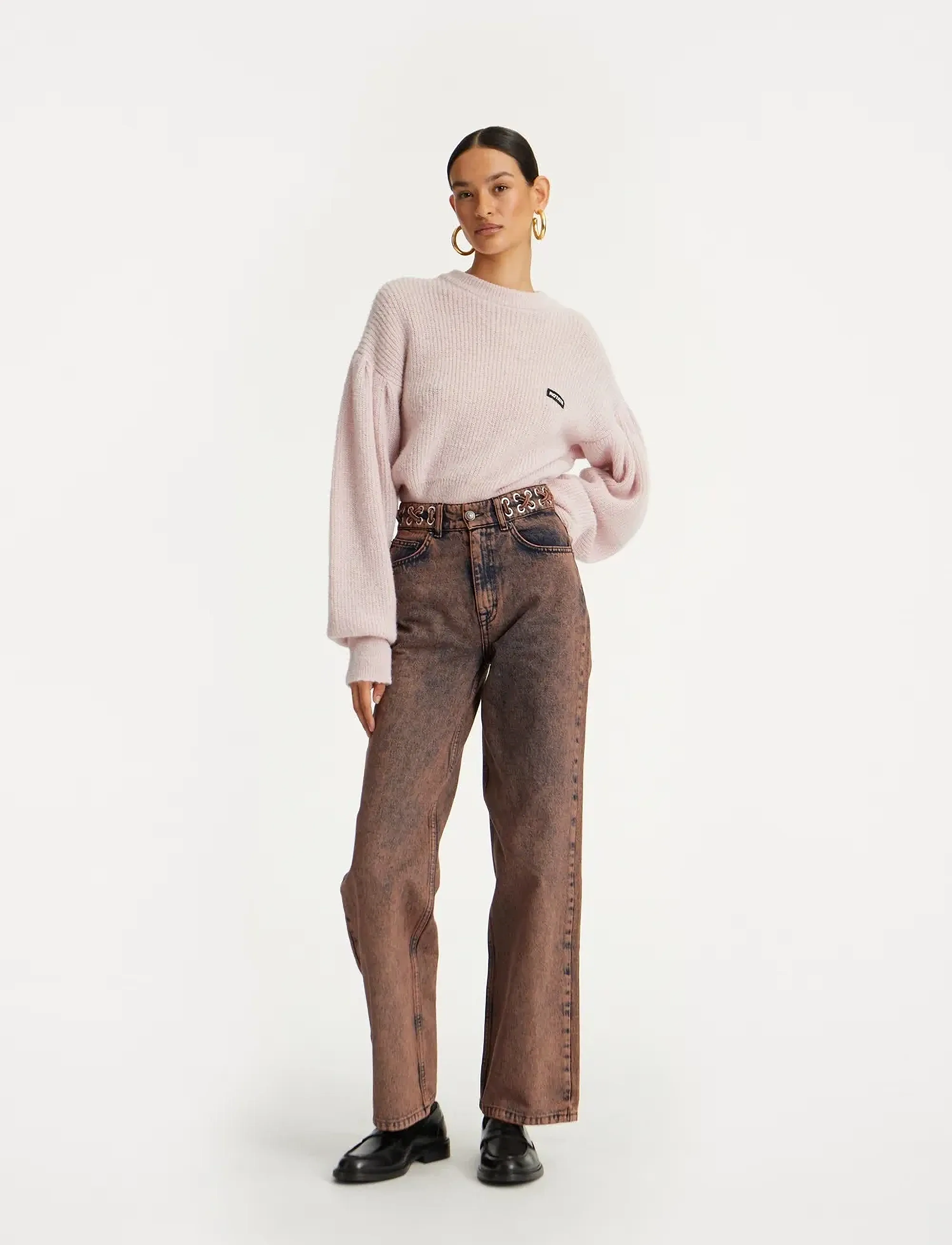 ROTATE Knit Puff Crewneck, S, Pink, Strik > Trøjer, Dame