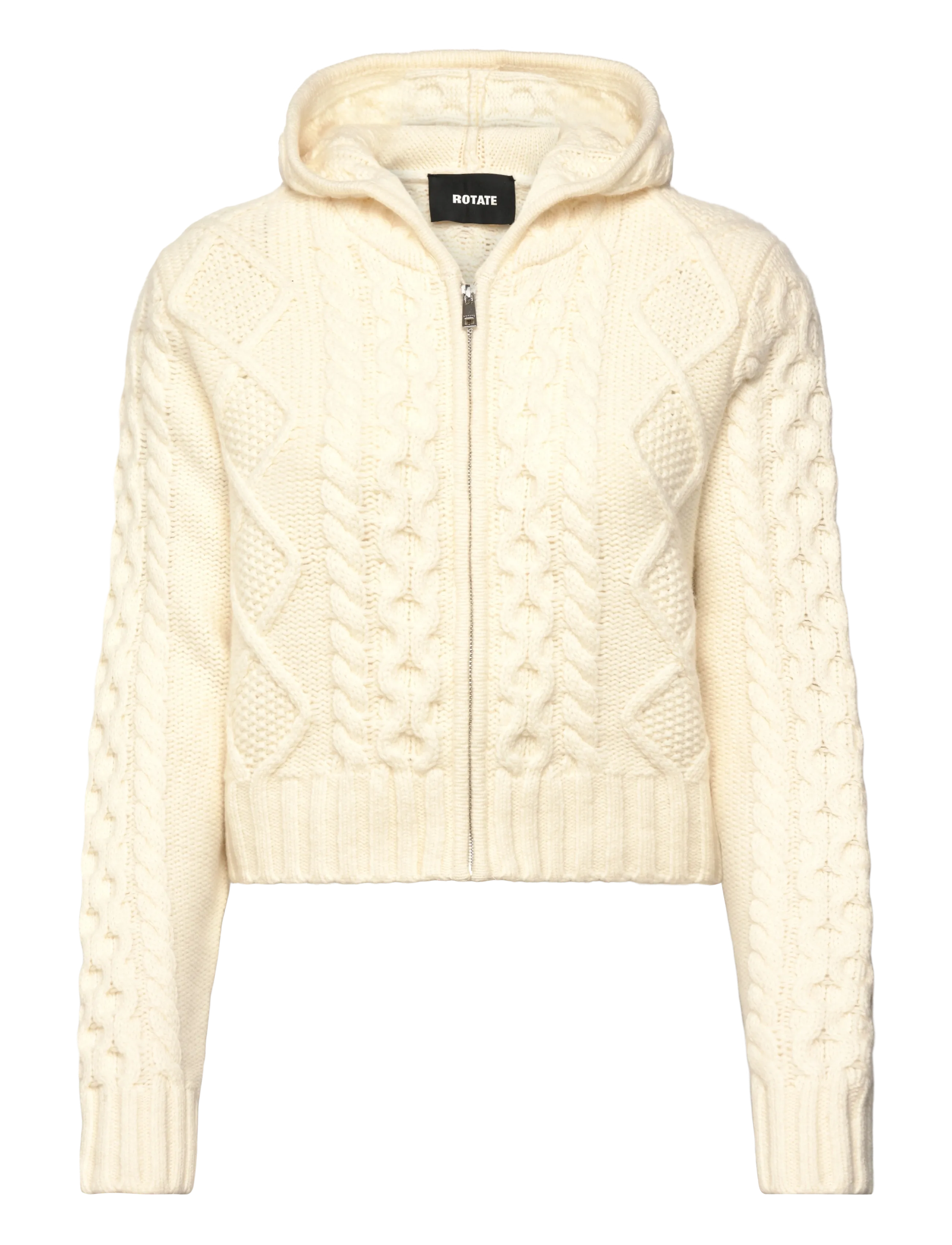 ROTATE Knit Cable Zip Cardigan Cream - XS - Damen