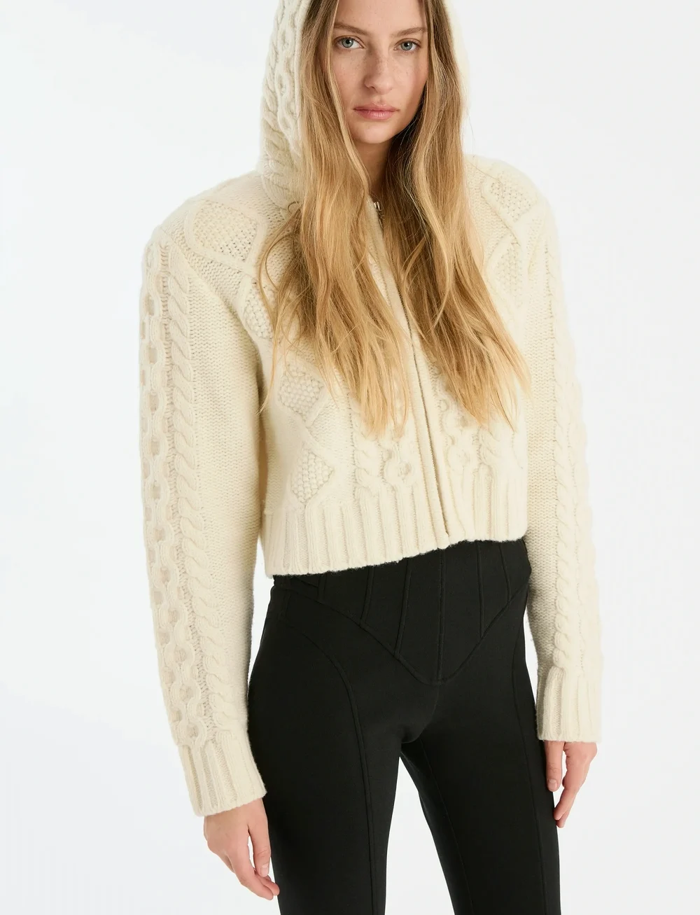 ROTATE Birger Christensen - KNIT CABLE ZIP CARDIGAN - cardigans - egret - 3