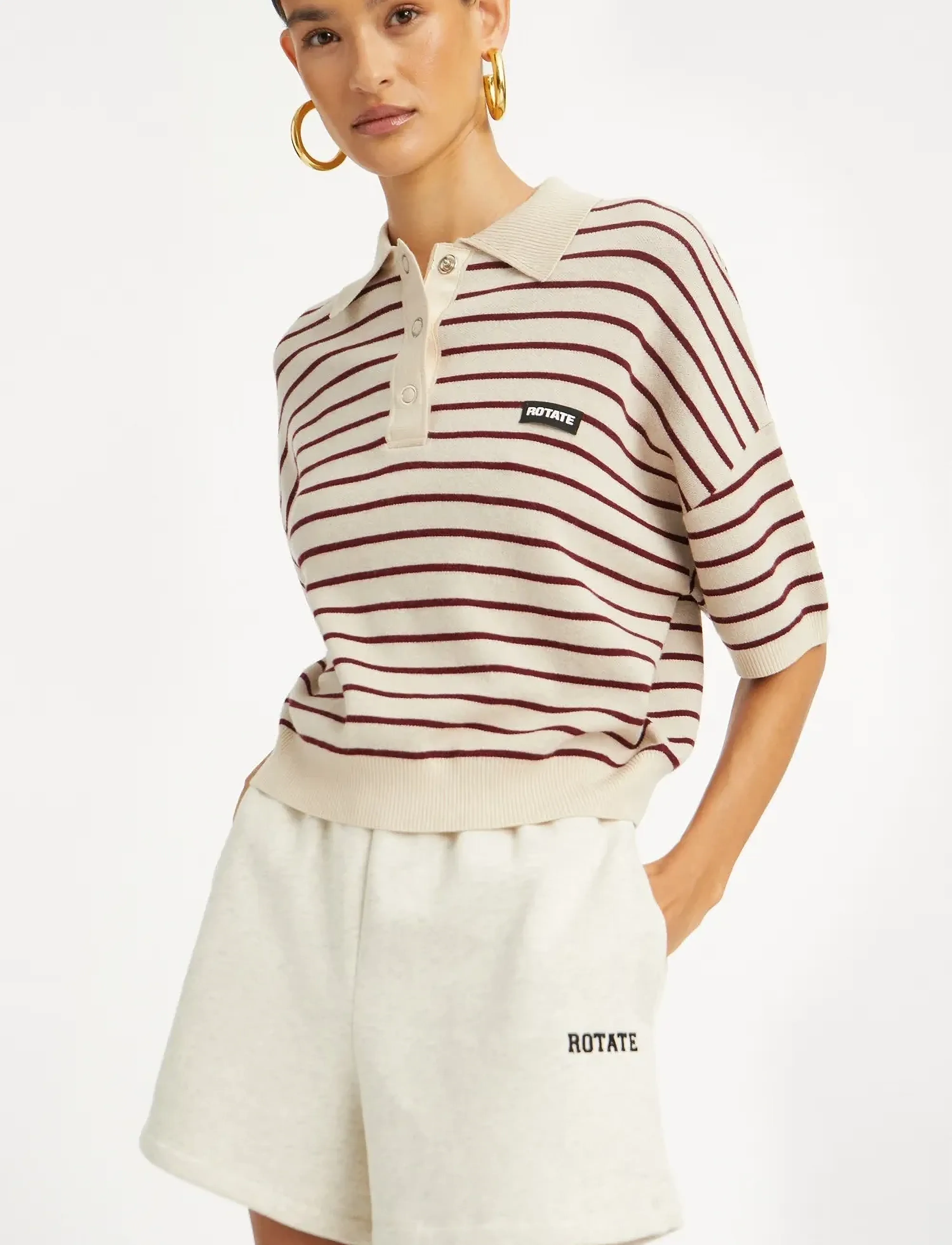 ROTATE - SLINKY KNIT POLO - poloshirts - oatmeal comb. - 4