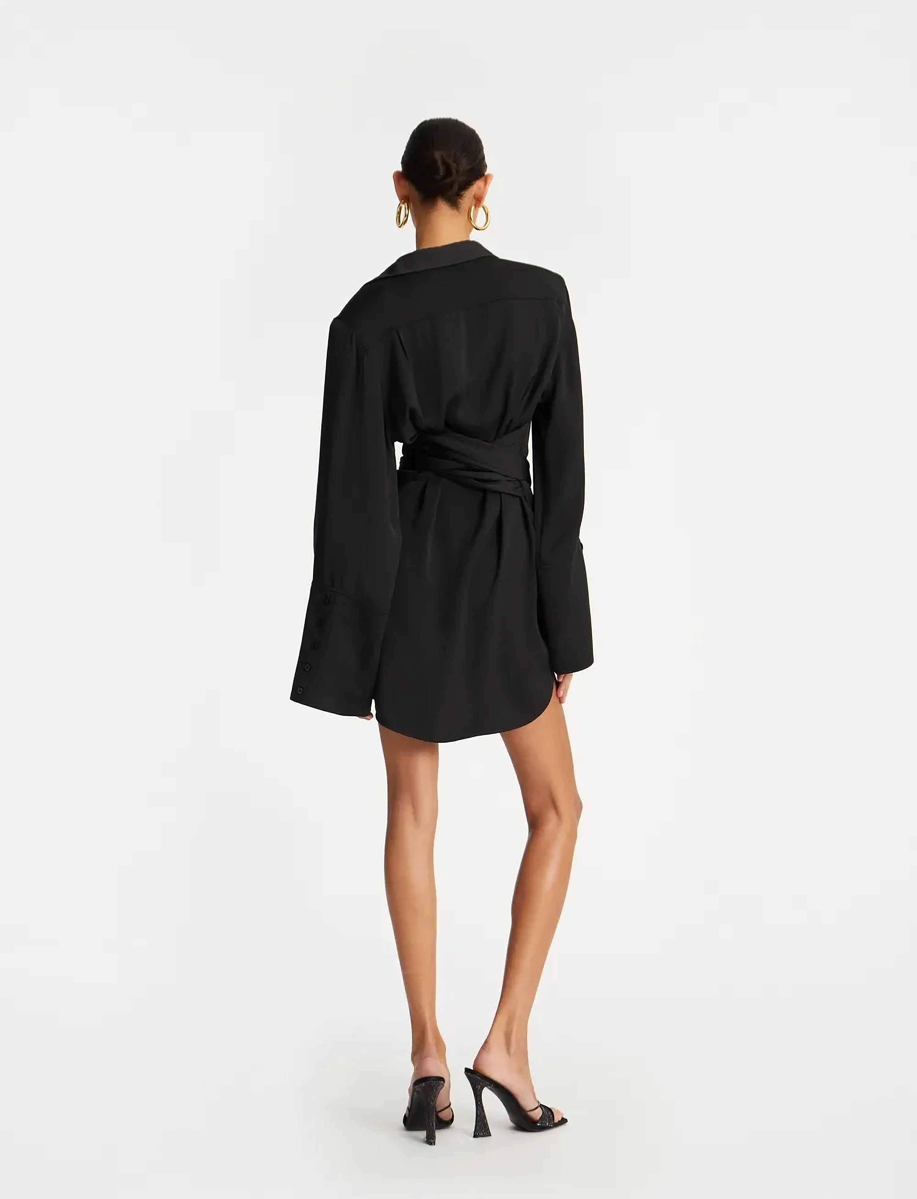 ROTATE - SATIN TIE SHIRT DRESS - black - 4