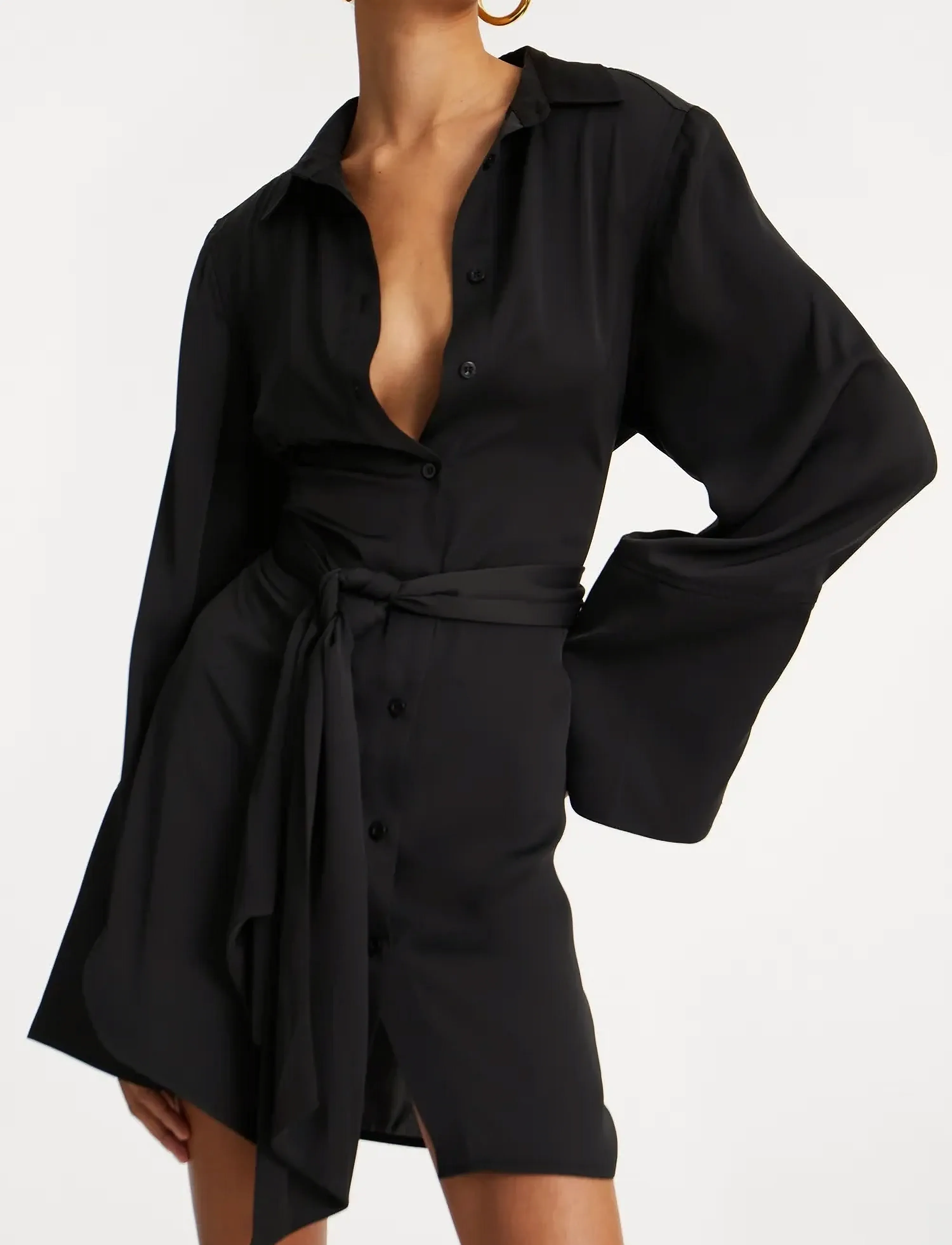 ROTATE - SATIN TIE SHIRT DRESS - black - 5