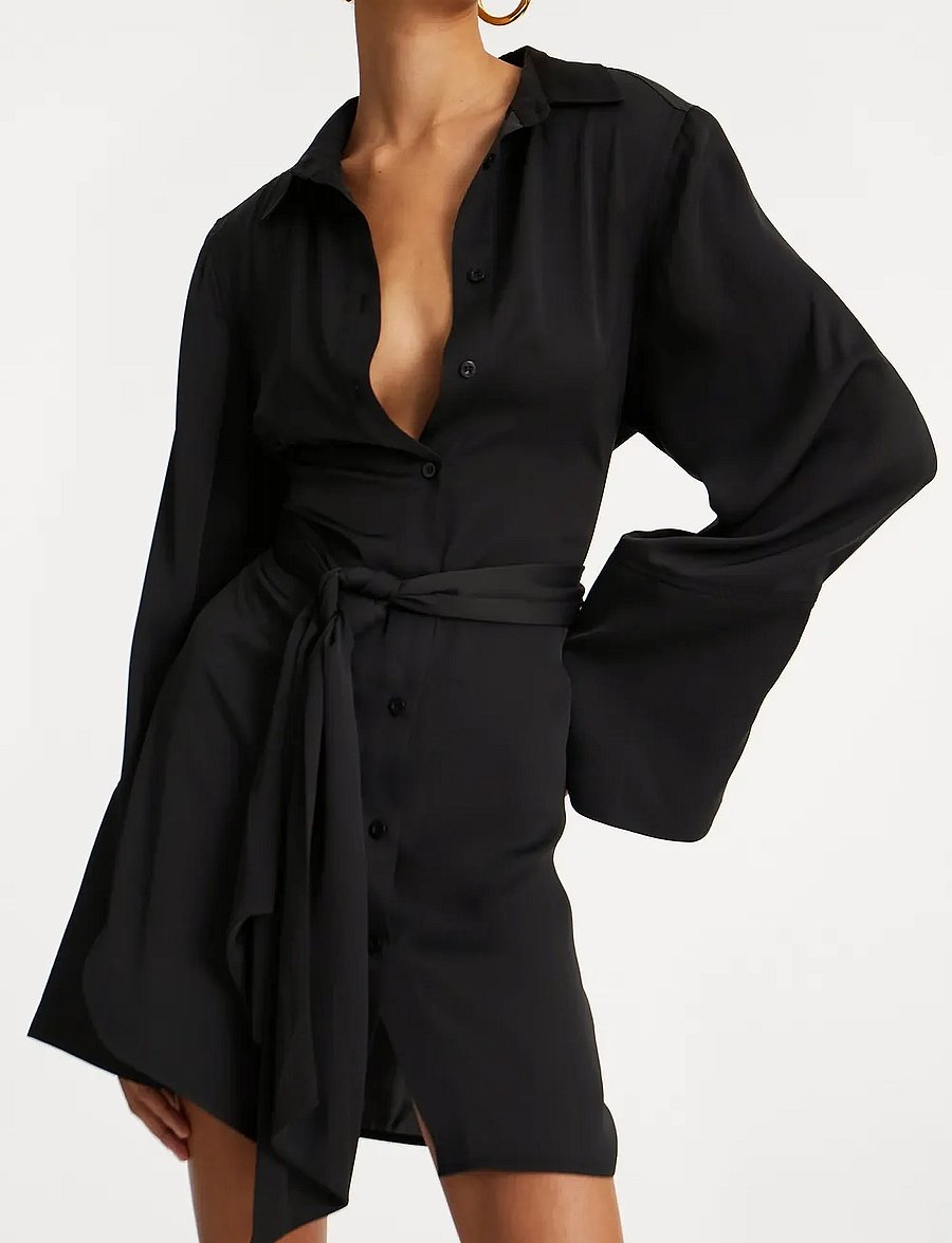 ROTATE - SATIN TIE SHIRT DRESS - black - 5