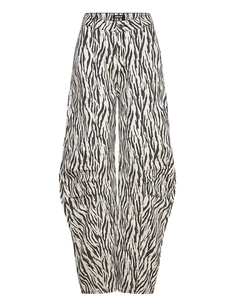 ROTATE Birger Christensen - PRINTED TWILL CARGO PANTS - barrel jeans - egret comb. - 0