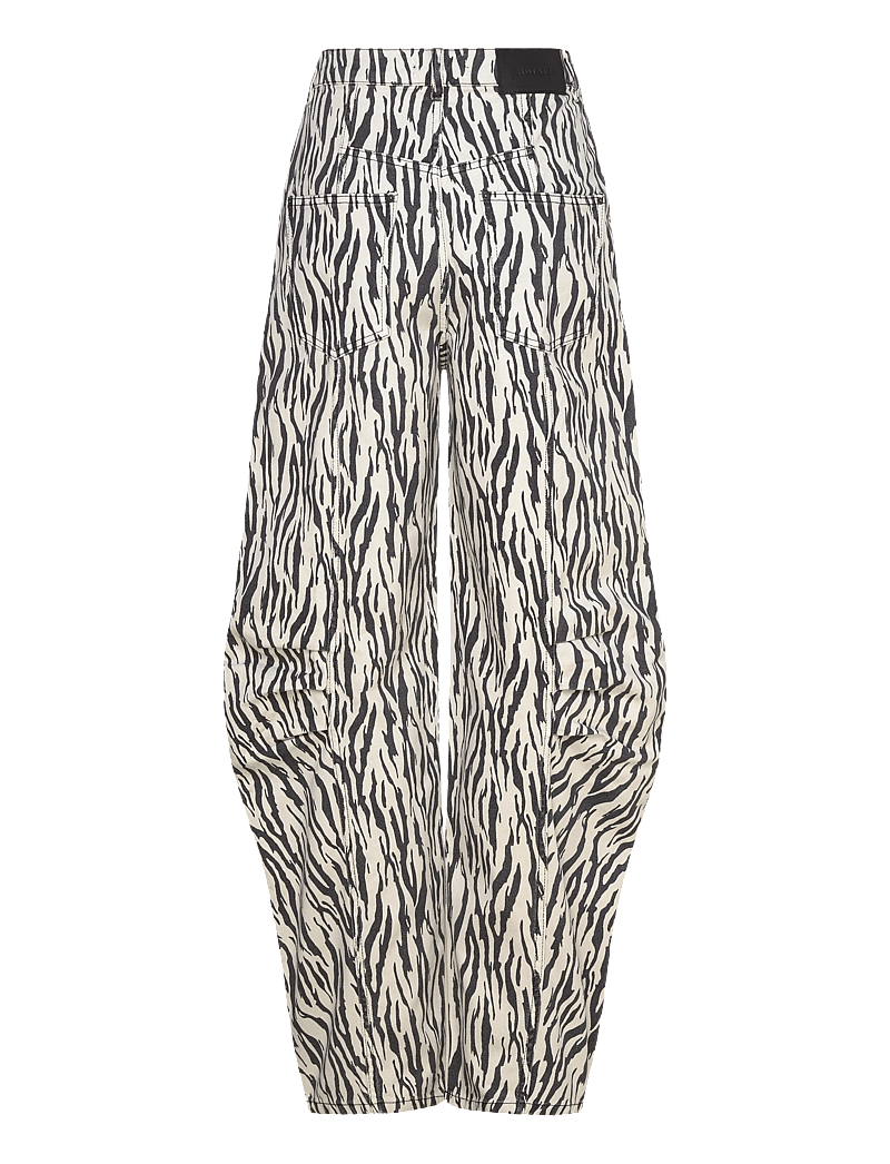 ROTATE Birger Christensen - PRINTED TWILL CARGO PANTS - barrel jeans - egret comb. - 1