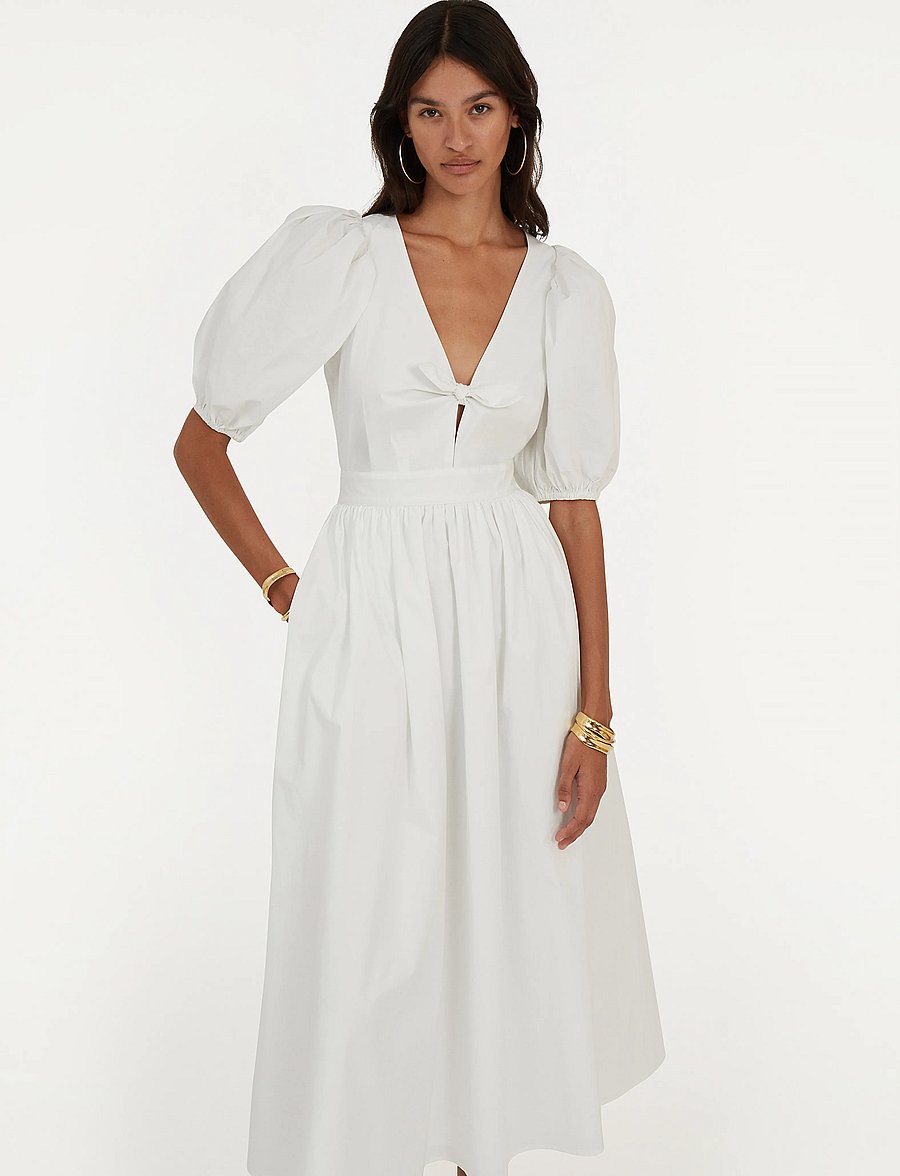ROTATE - PUFF SLEEVE MIDI DRESS - bright white - 0