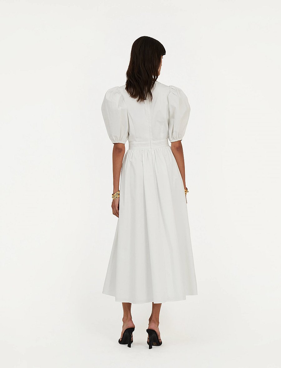 ROTATE - PUFF SLEEVE MIDI DRESS - bright white - 4
