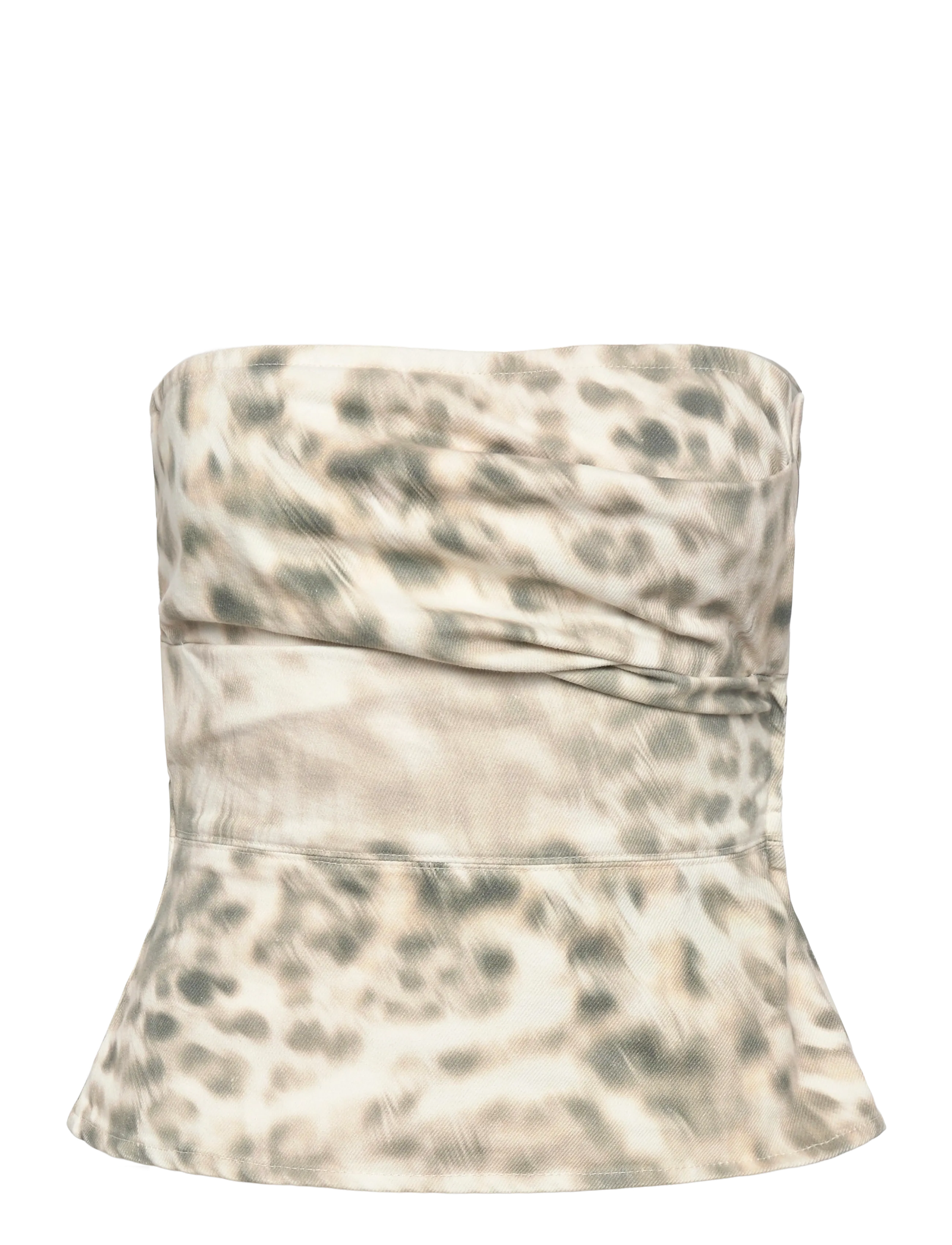 ROTATE Printed Denim Top, Kvinder, Stropløs Printet Top, Cream, Str: 34