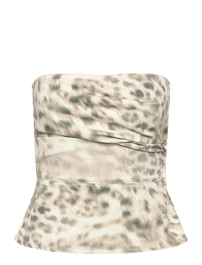 ROTATE PRINTED DENIM TOP - Crop tops - BLURRY SNOW LEOPARD + TARMAC COMB. / cream