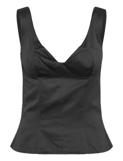 ROTATE SATIN FITTED TOP - T-shirts & Tops - BLACK / black