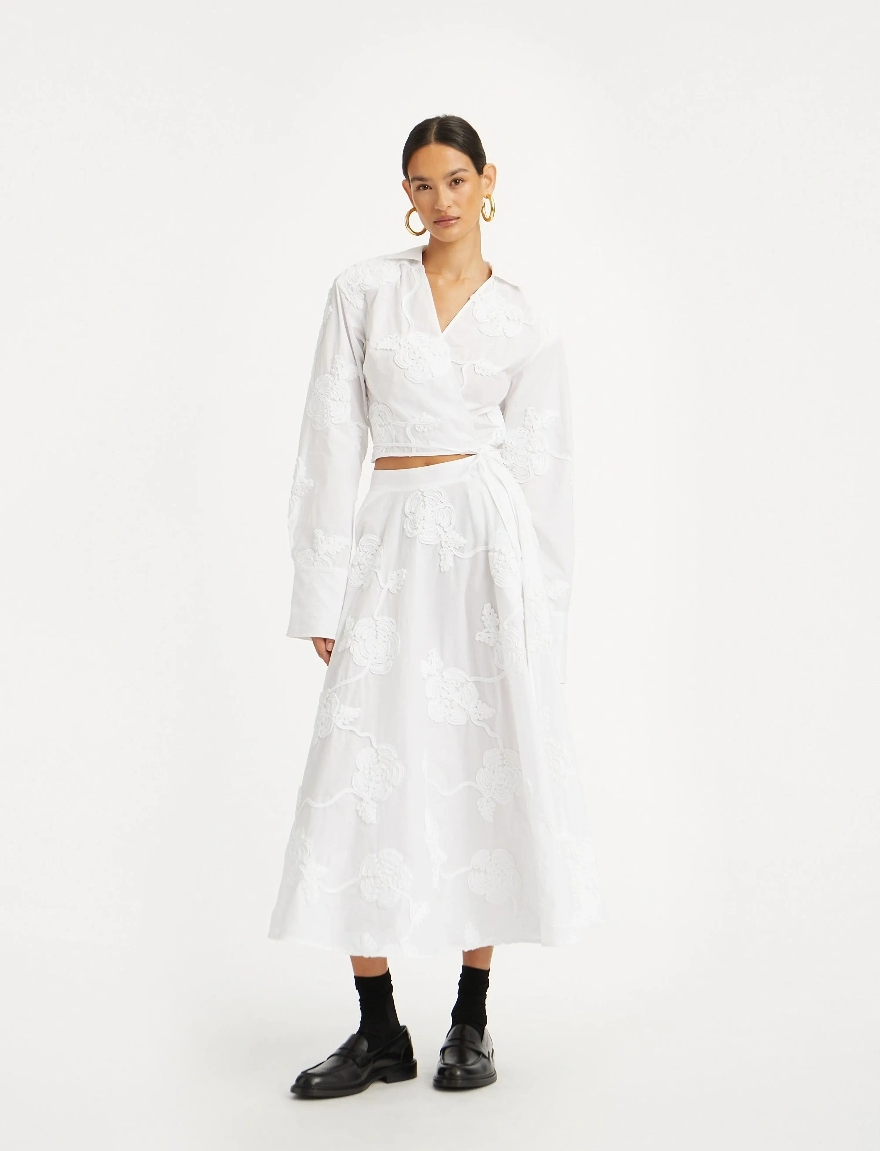 ROTATE Wrap Cotton Shirt, 40, White, Skjorter > Langærmede, Dame