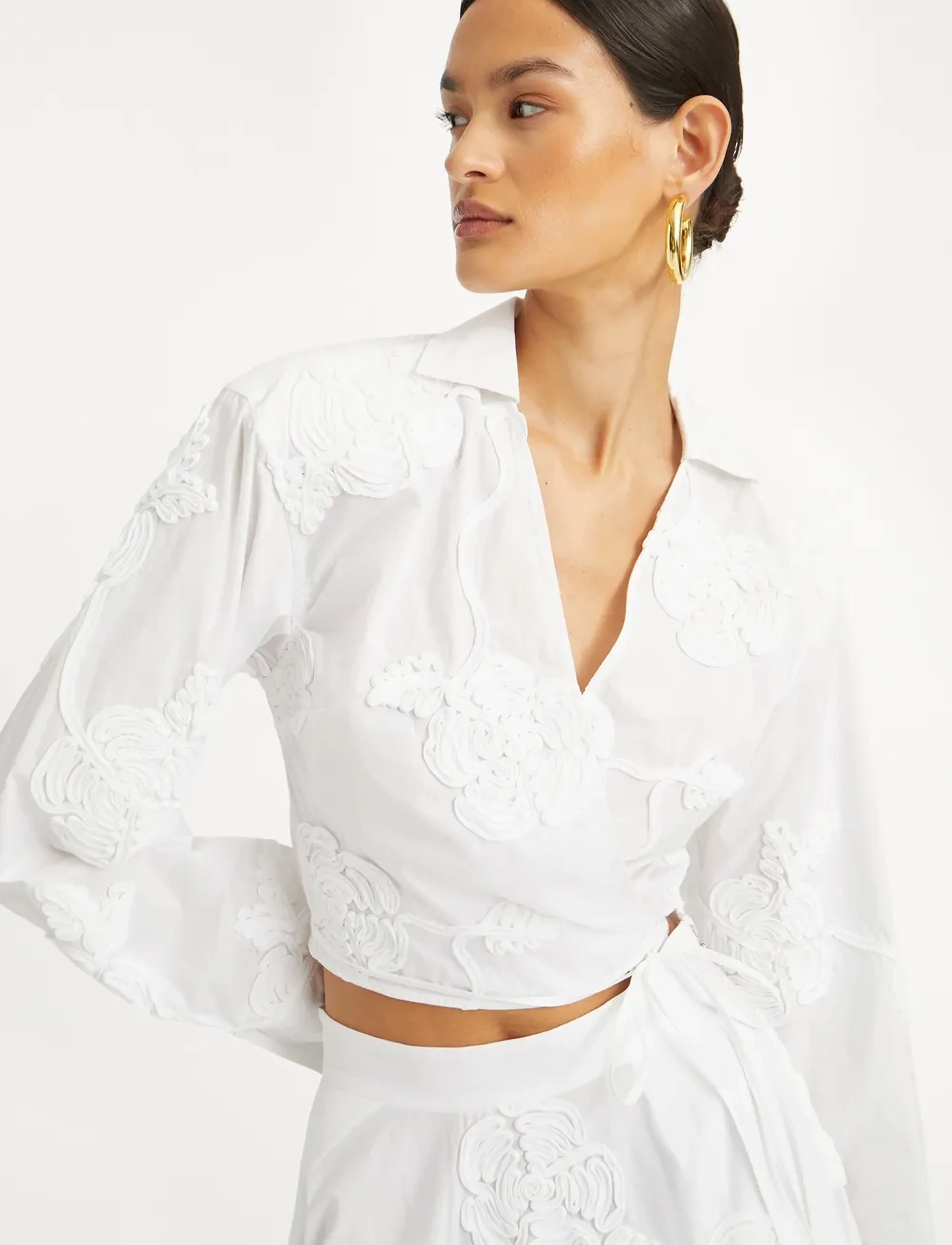 ROTATE - WRAP COTTON SHIRT - langärmlige hemden - bright white - 4