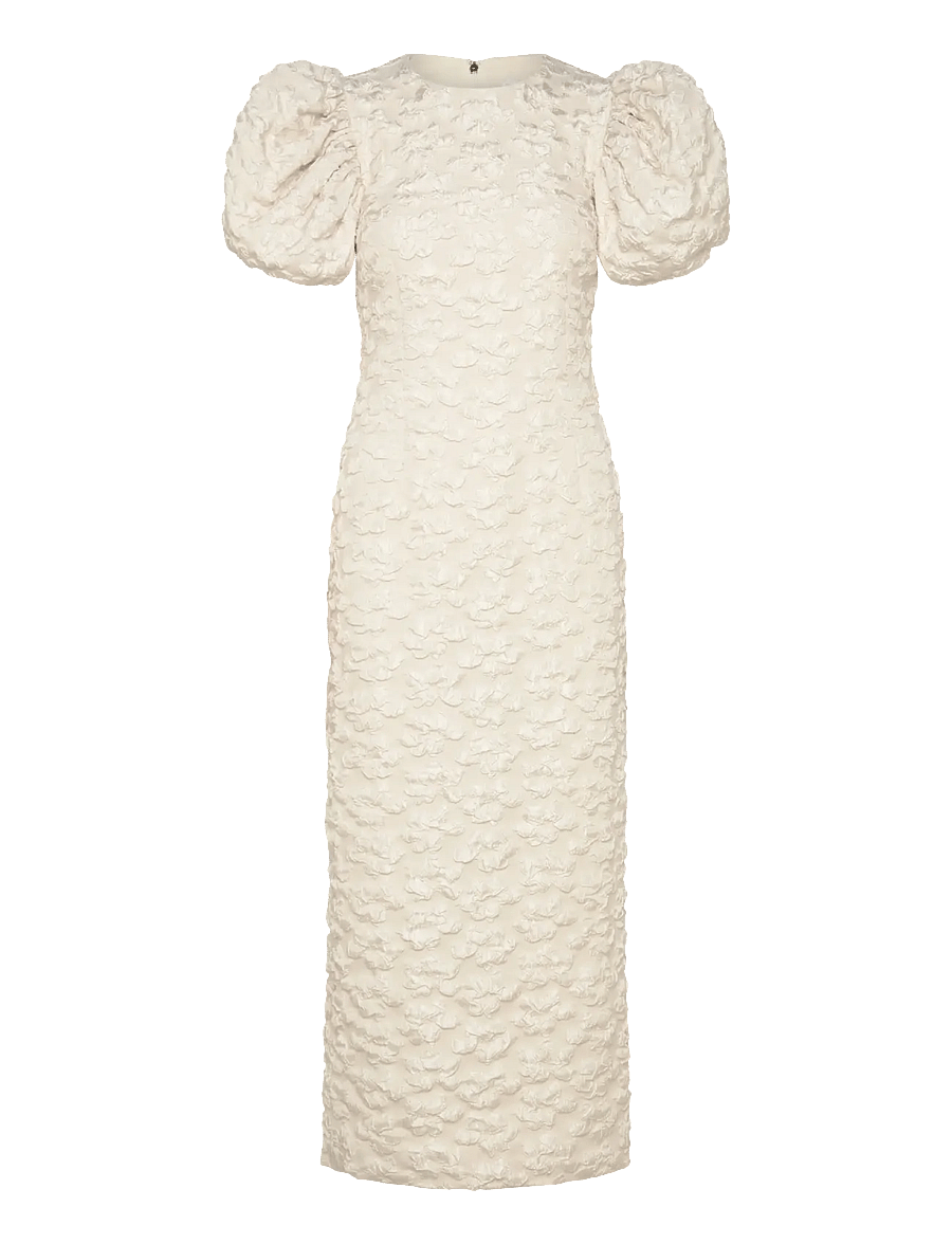 ROTATE - JACQUARD MIDI PUFFY DRESS - midikleider - egret - 0