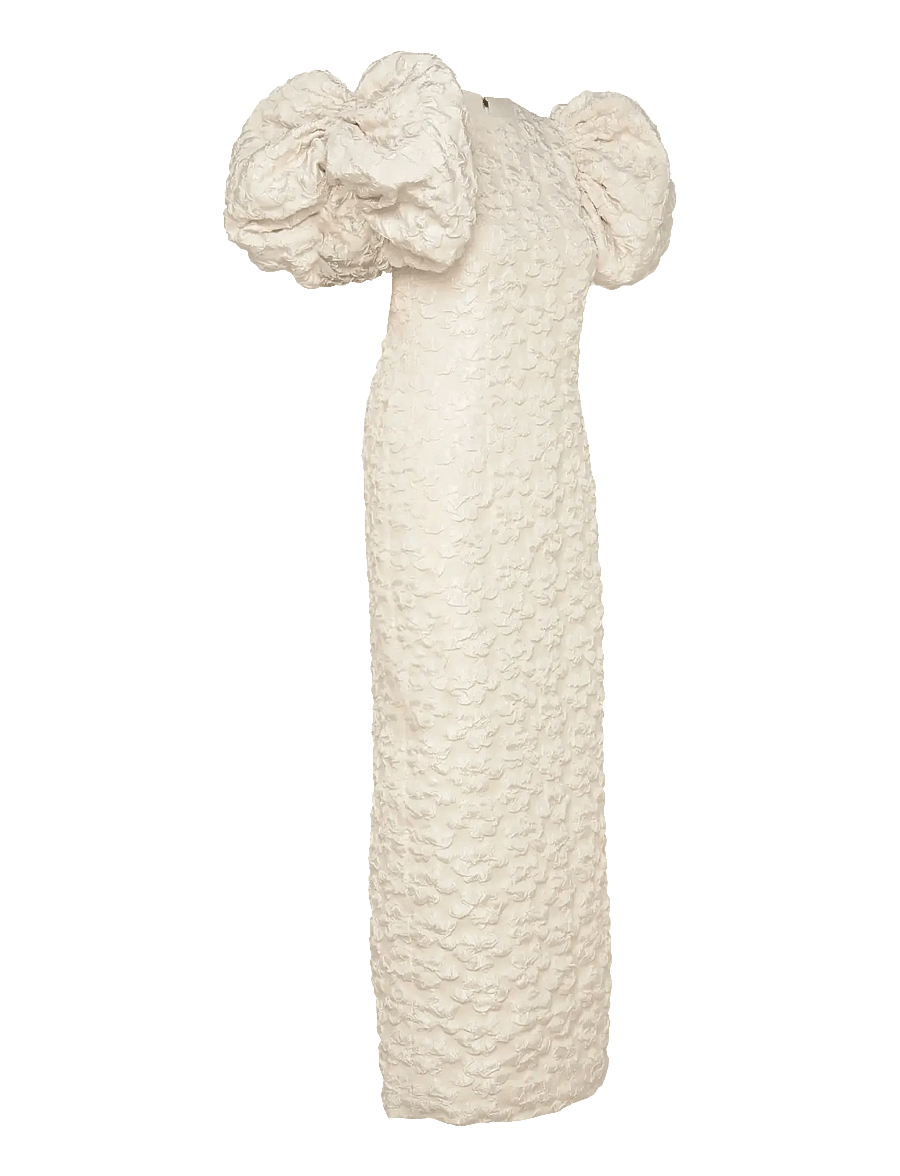 ROTATE - JACQUARD MIDI PUFFY DRESS - midikleider - egret - 3