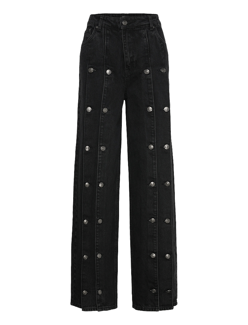 ROTATE Birger Christensen - BUTTON DETAIL WIDE JEANS - hosen mit weitem bein - black denim - 1