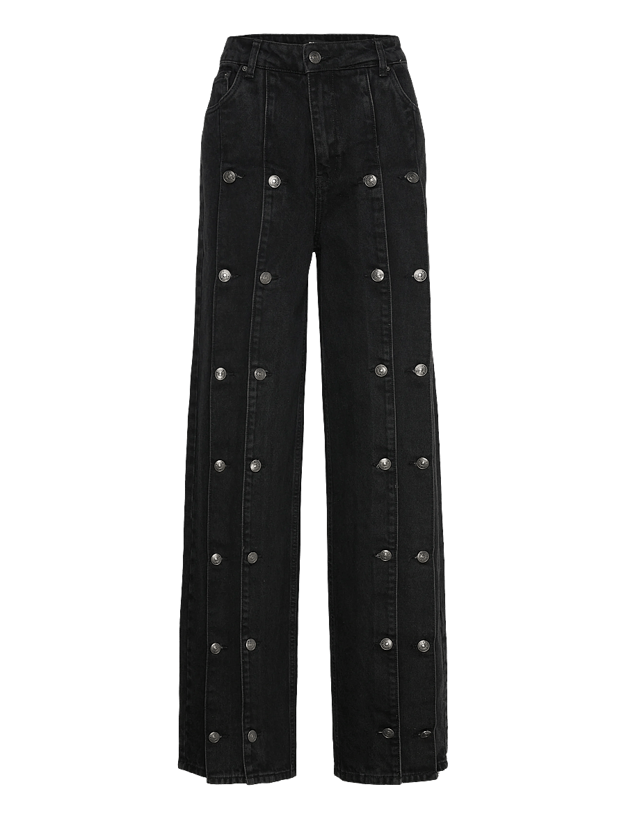 ROTATE - BUTTON DETAIL WIDE JEANS - leveälahkeiset farkut - black denim - 1