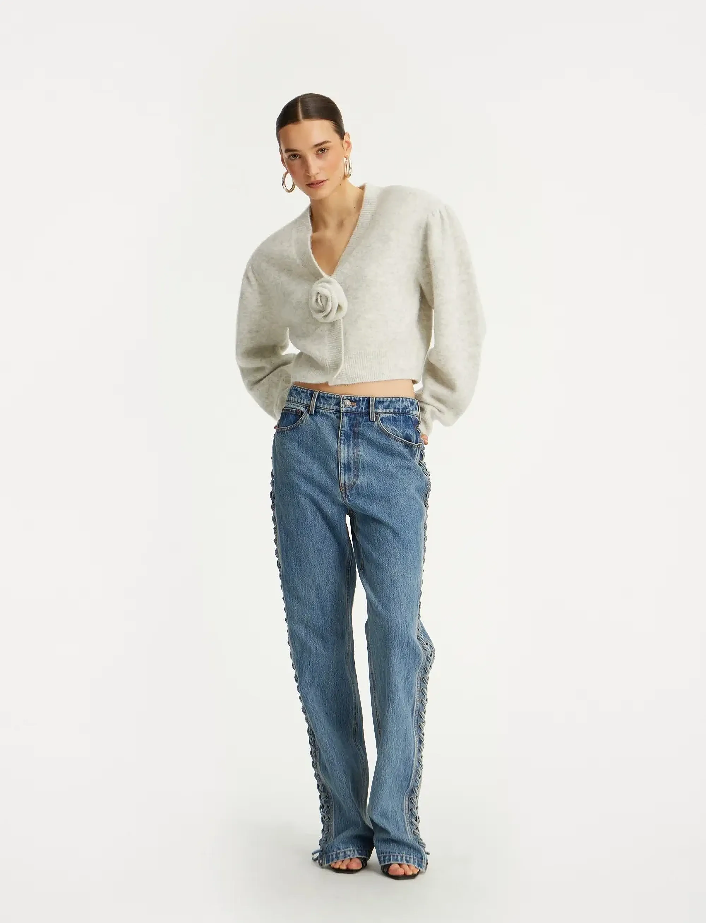 ROTATE Laced Straight Leg Jeans, Kvinder, Snørede Lige Ben Jeans, Blå, Str: 29