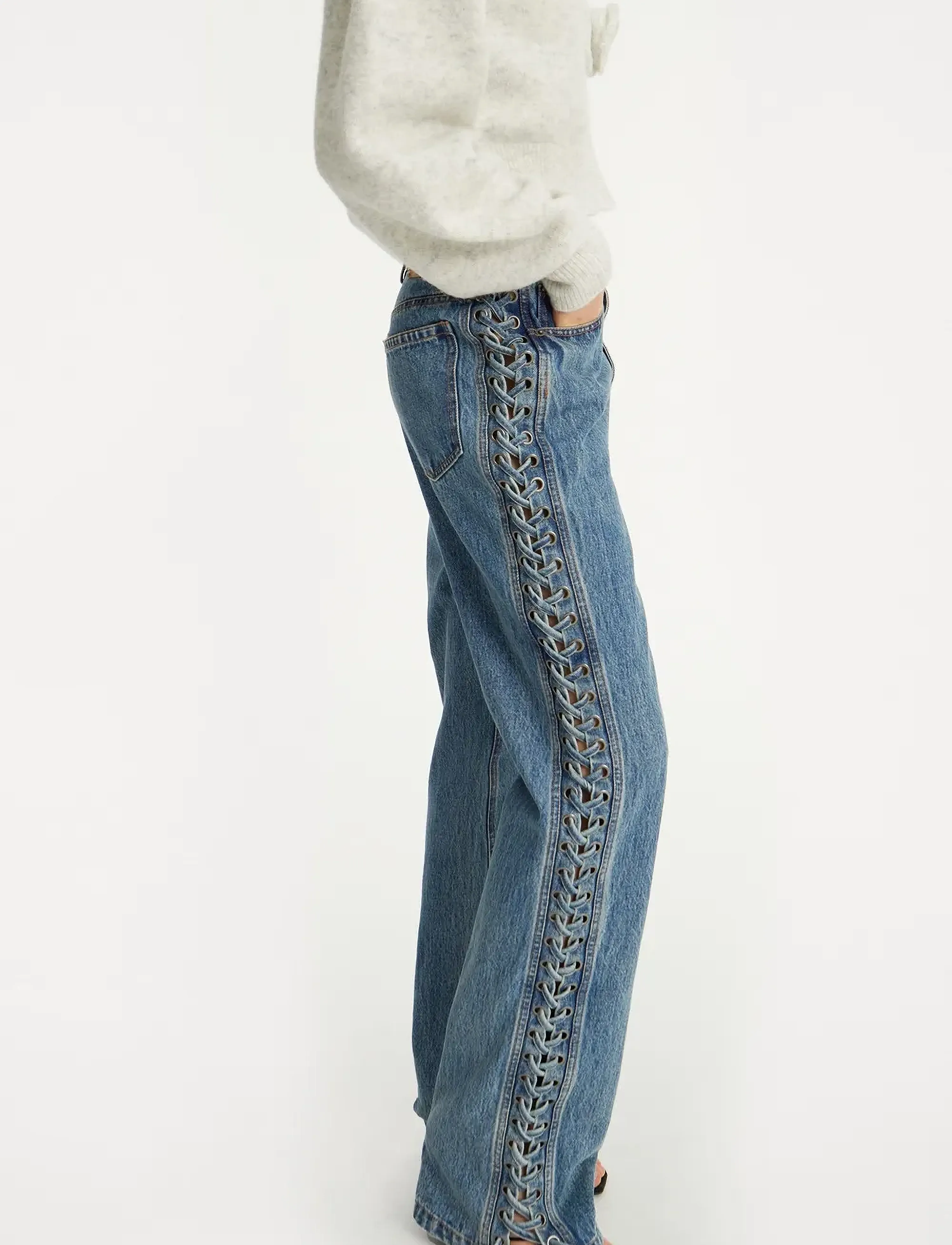 ROTATE - LACED STRAIGHT LEG JEANS - sirge säärega teksad - vintage blue, denim - 5