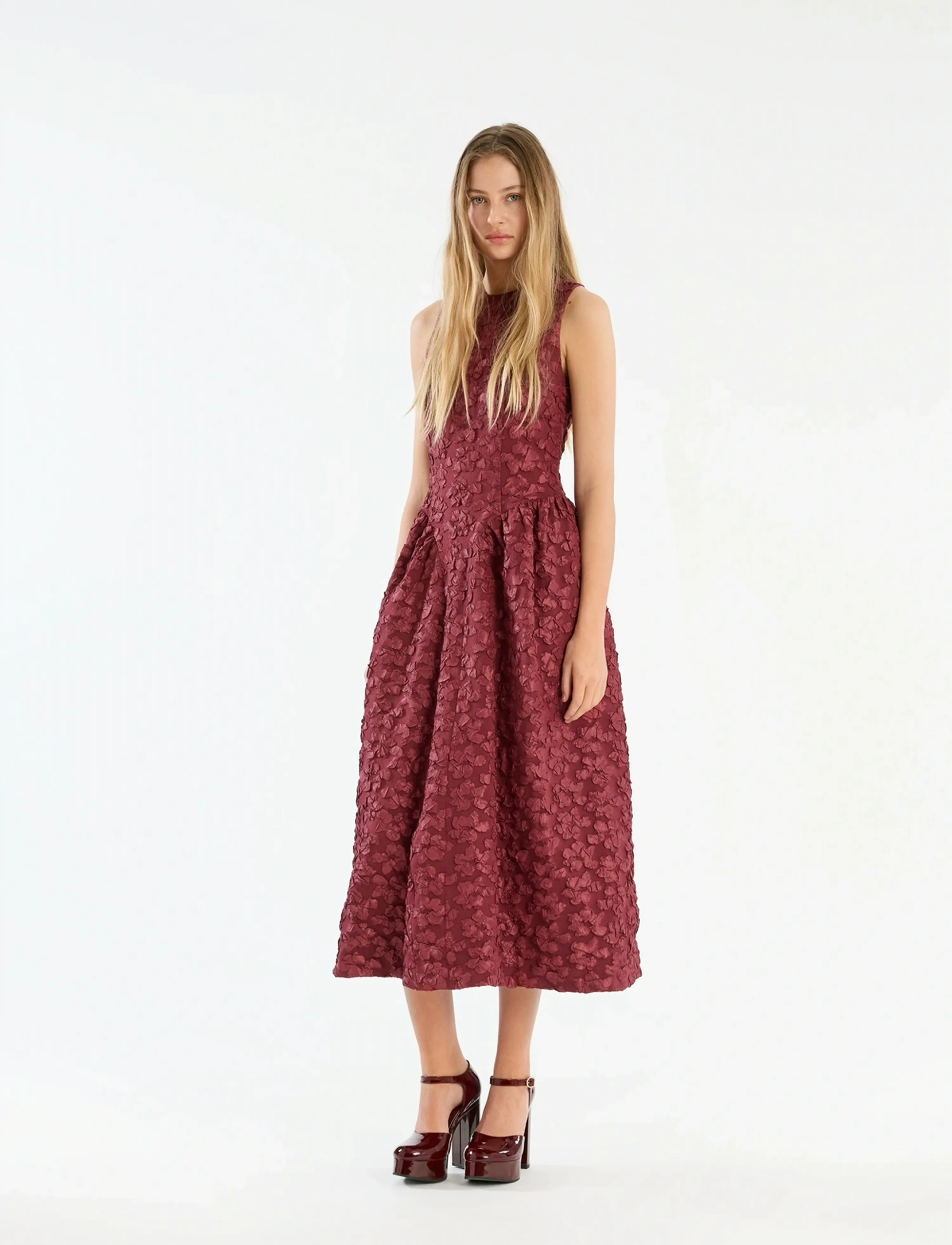 ROTATE JACQUARD MIDI DRESS - Kjoler - ZINFANDEL / burgundy