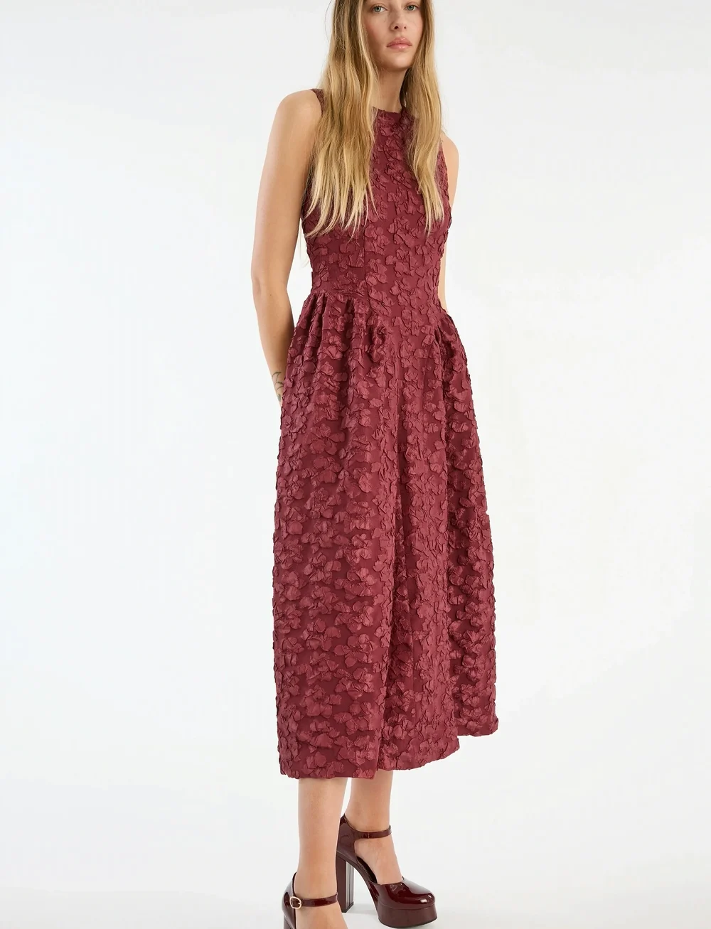 ROTATE Birger Christensen - JACQUARD MIDI DRESS - aftenkjoler - zinfandel - 4