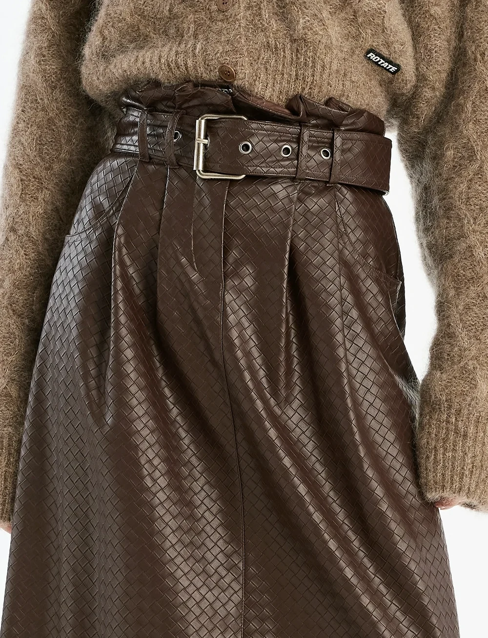 ROTATE Birger Christensen - MIDI PAPER WAIST SKIRT - pleated skirts - chicory coffee - 4