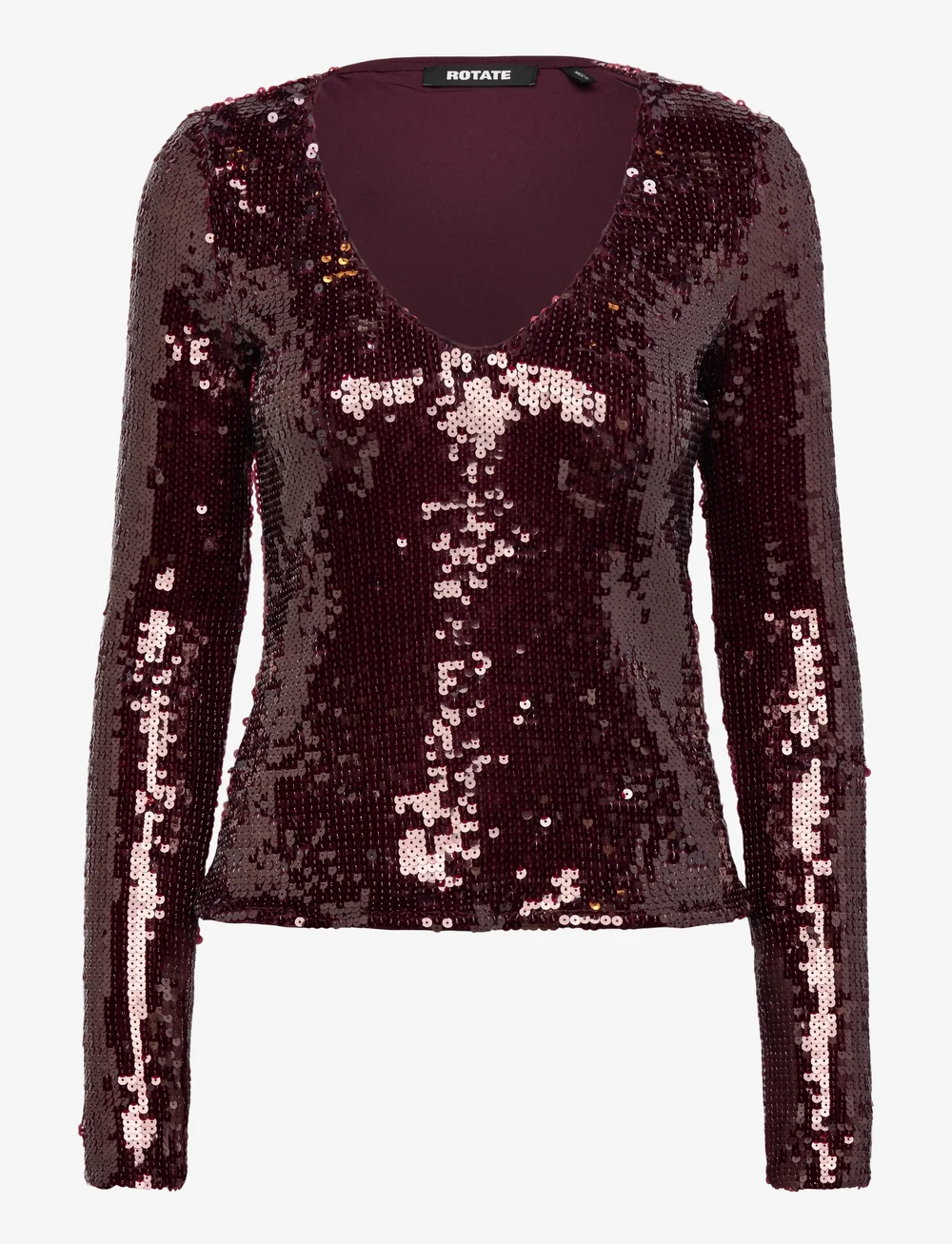 ROTATE Birger Christensen - SEQUINS V-NECK TOP - långärmade toppar - zinfandel - 0