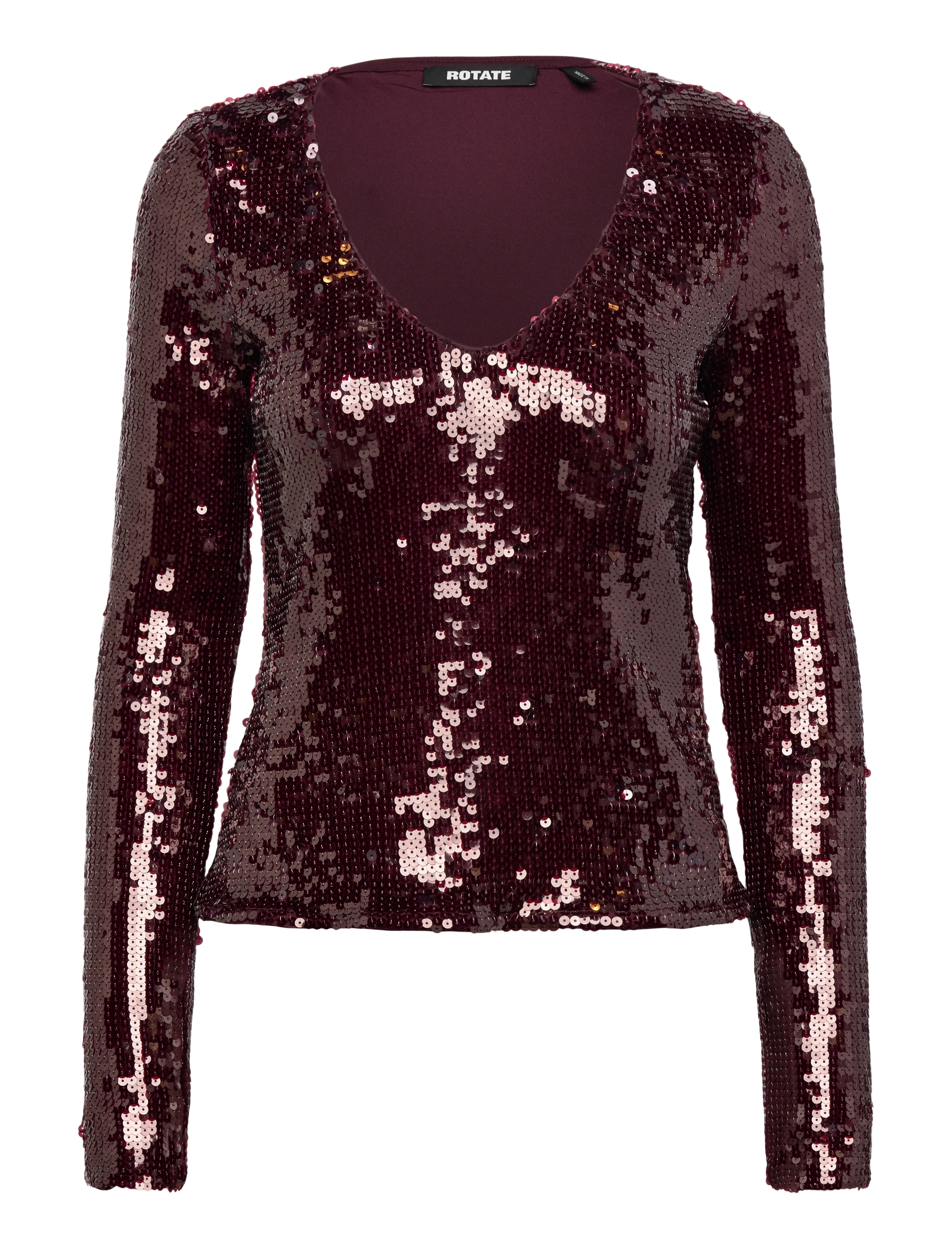 ROTATE SEQUINS V-NECK TOP - Transitional Layering - ZINFANDEL / burgundy