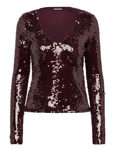 ROTATE SEQUINS V-NECK TOP - T-shirts & Tops - ZINFANDEL / burgundy