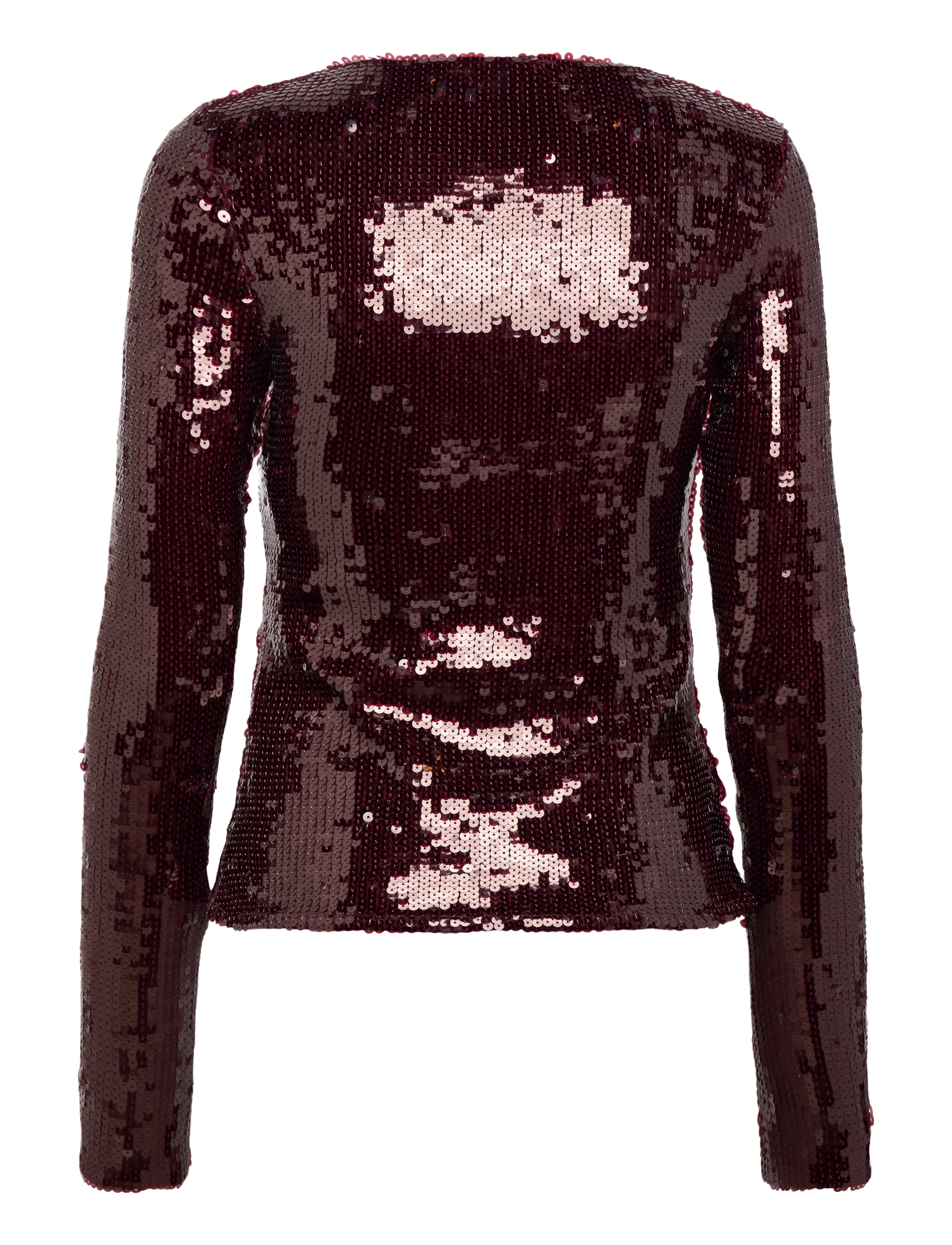 ROTATE - SEQUINS V-NECK TOP - long-sleeved tops - zinfandel - 2
