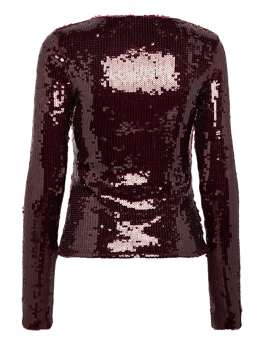 ROTATE - SEQUINS V-NECK TOP - long-sleeved tops - zinfandel - 2