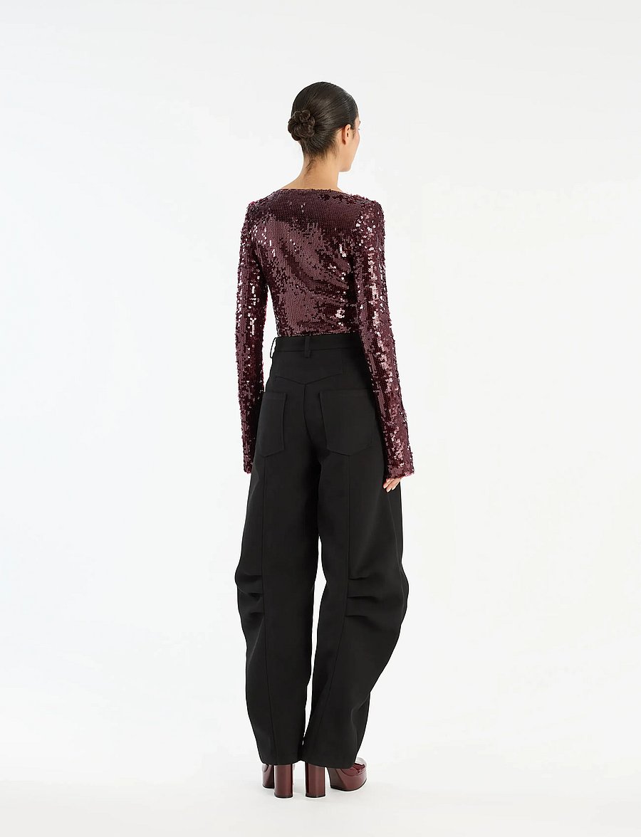 ROTATE - SEQUINS V-NECK TOP - long-sleeved tops - zinfandel - 4