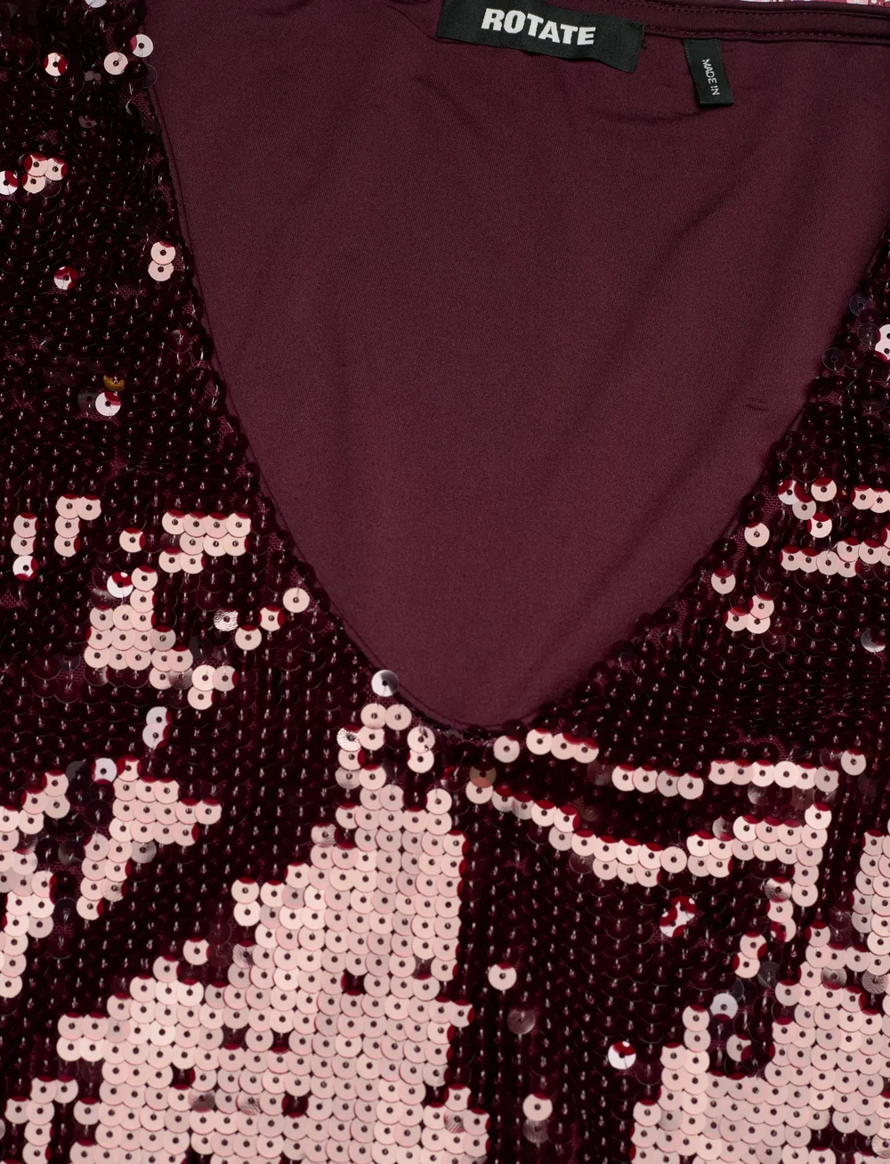 ROTATE Birger Christensen - SEQUINS V-NECK TOP - långärmade toppar - zinfandel - 2