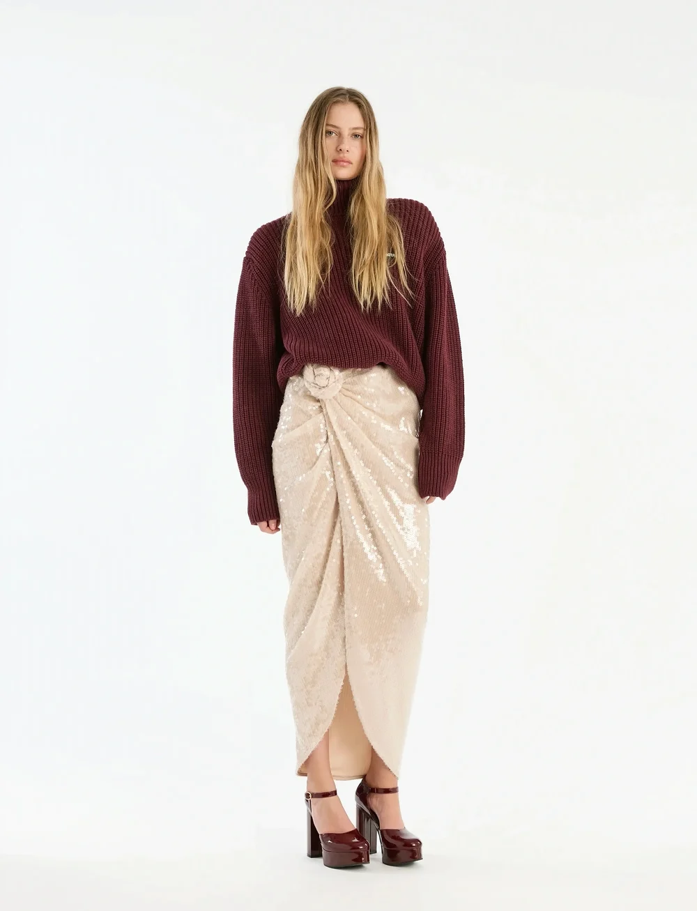 ROTATE Birger Christensen - SEQUINS KNOT SKIRT - paillet nederdele - nougat - 0