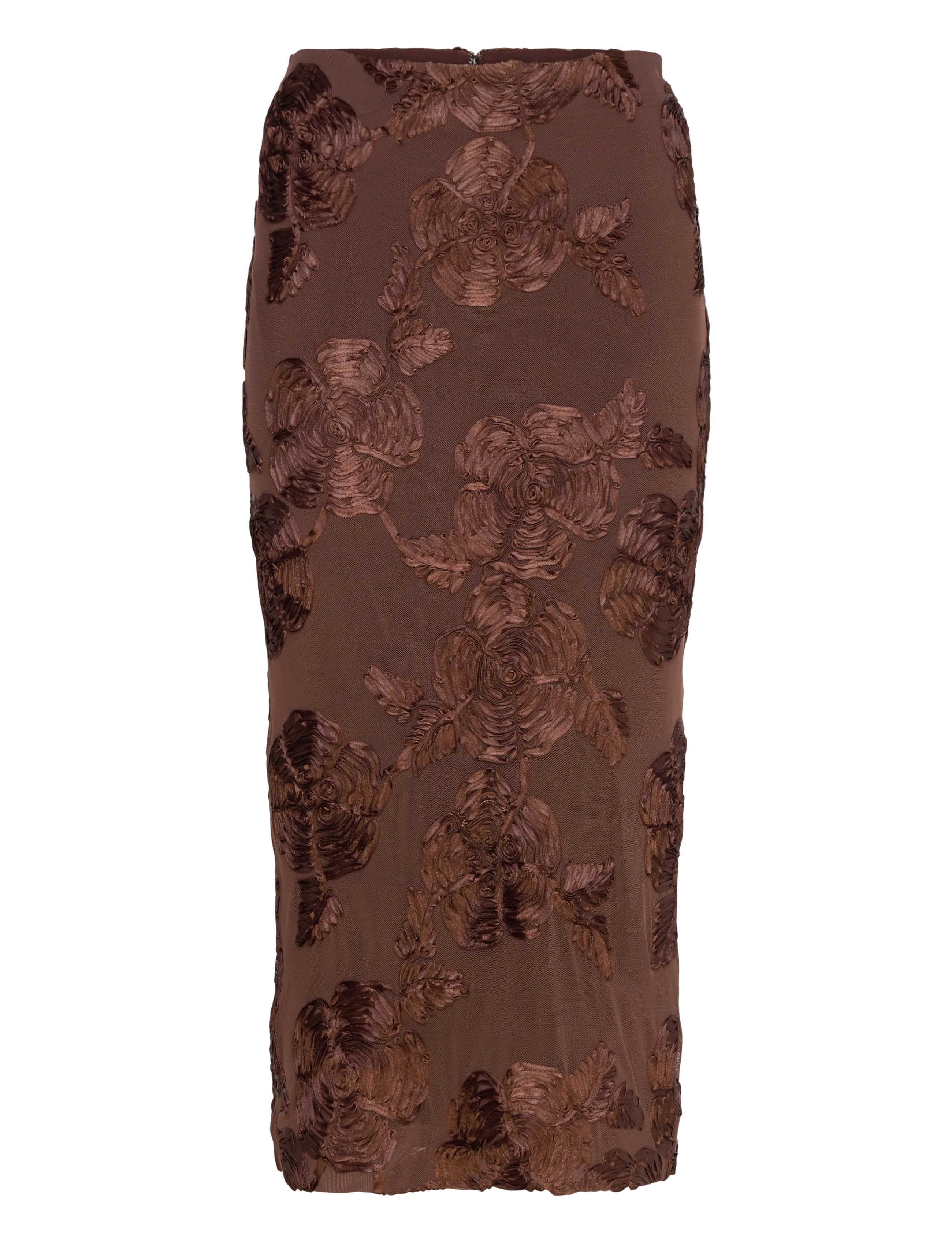 ROTATE FLOWER MESH PENCIL SKIRT - Transitional Layering - CHICORY COFFEE / brown