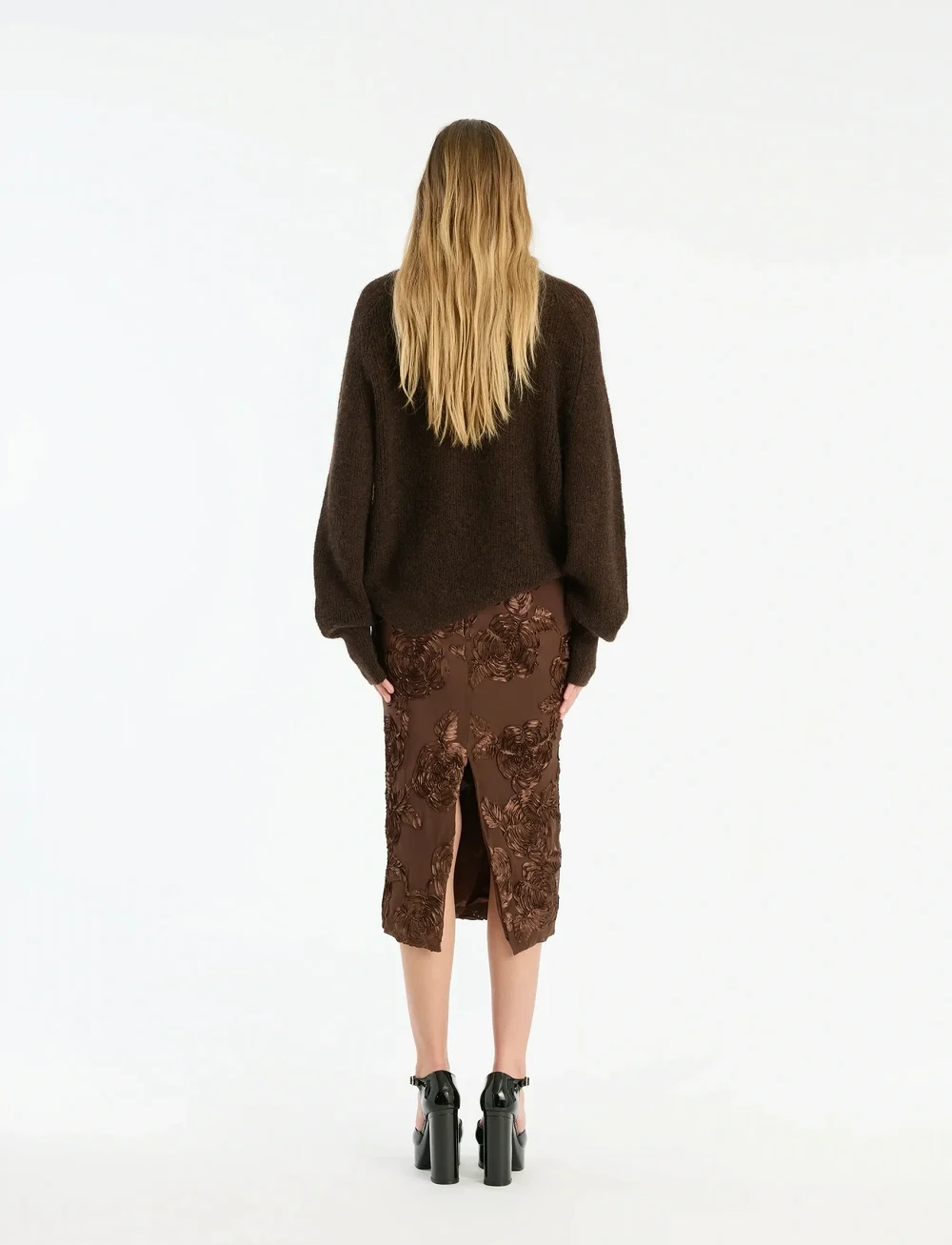 ROTATE Birger Christensen - FLOWER MESH PENCIL SKIRT - jupes midi - chicory coffee - 3