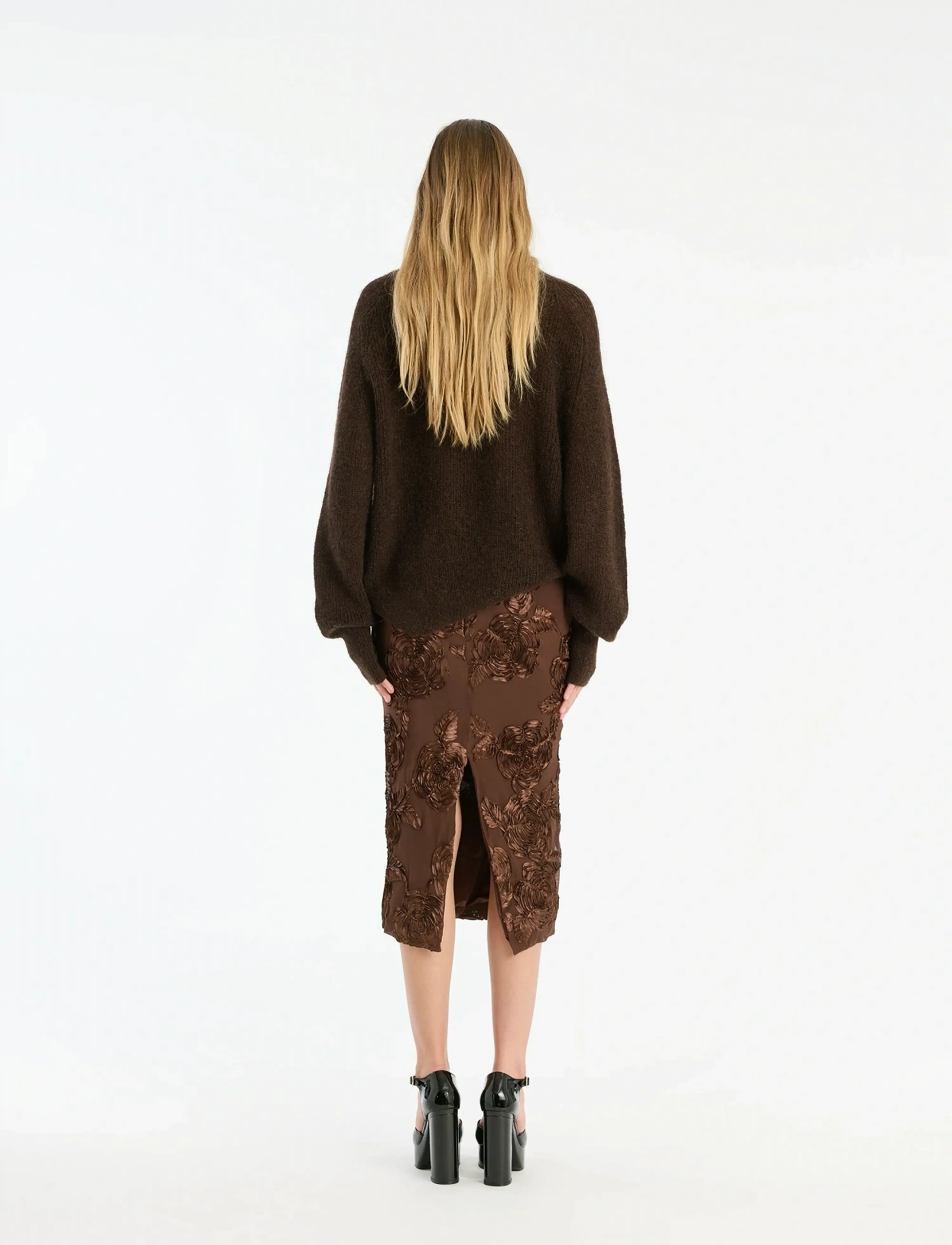 ROTATE - FLOWER MESH PENCIL SKIRT - midiseelikud - chicory coffee - 3