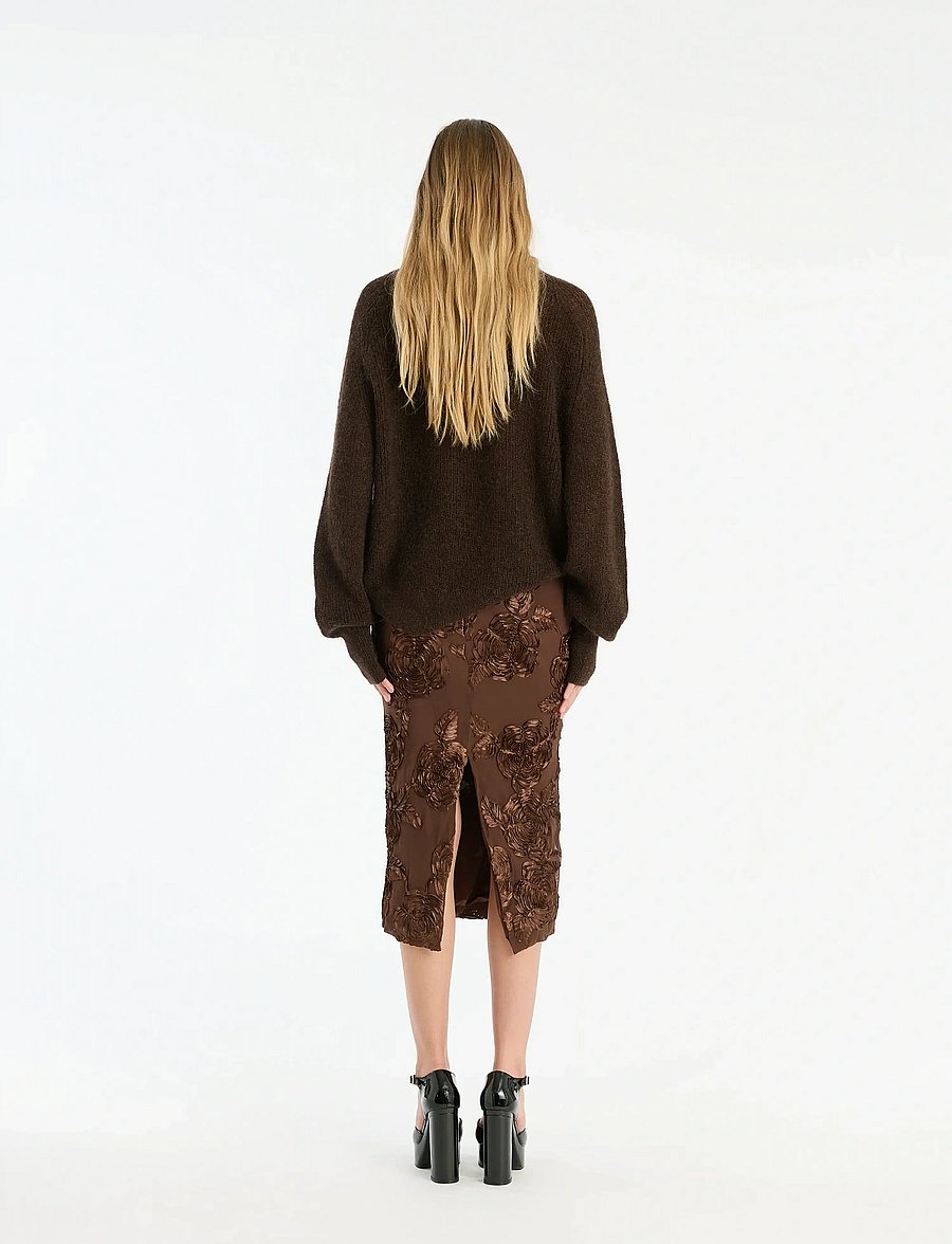 ROTATE - FLOWER MESH PENCIL SKIRT - midiseelikud - chicory coffee - 3