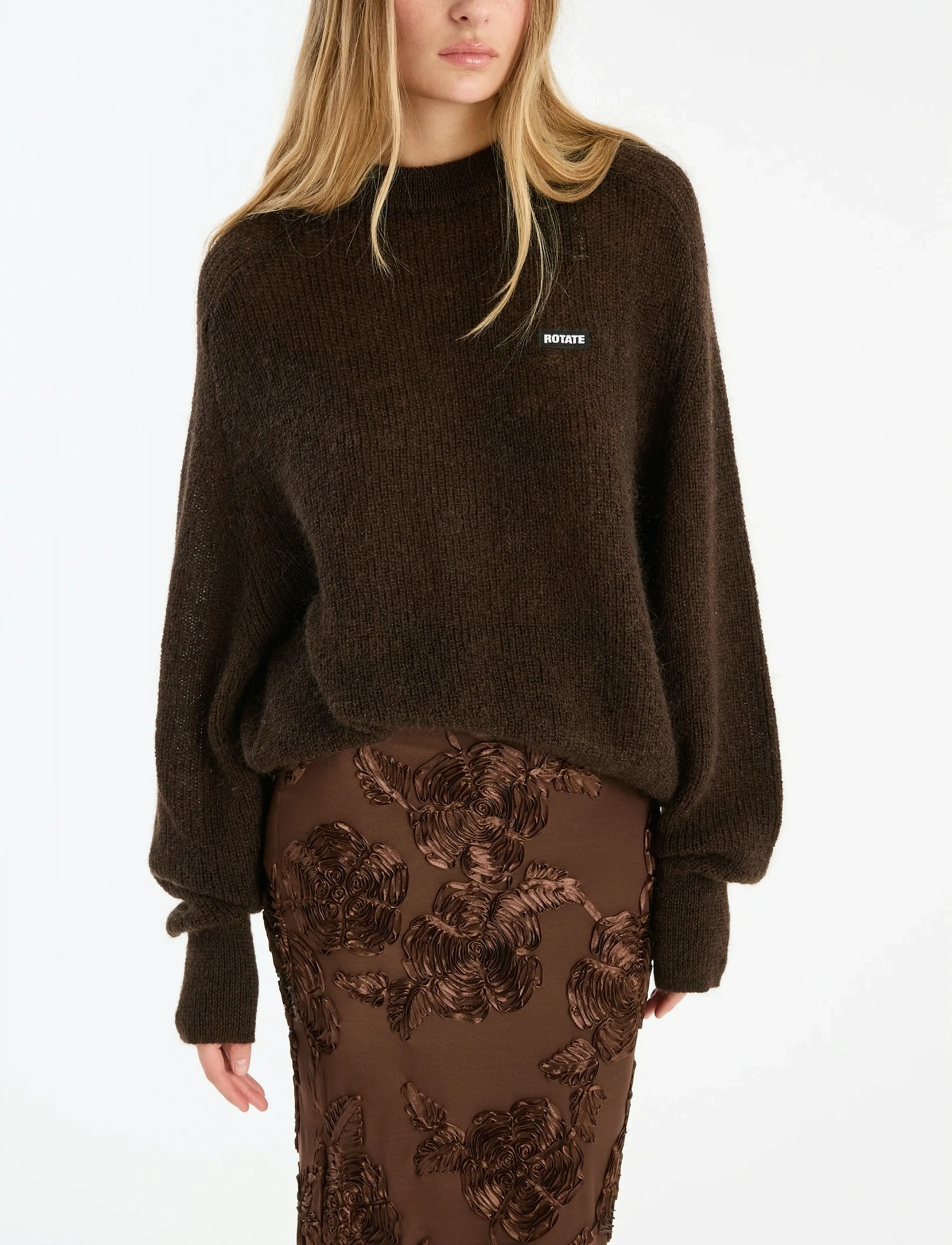 ROTATE - FLOWER MESH PENCIL SKIRT - midiseelikud - chicory coffee - 4