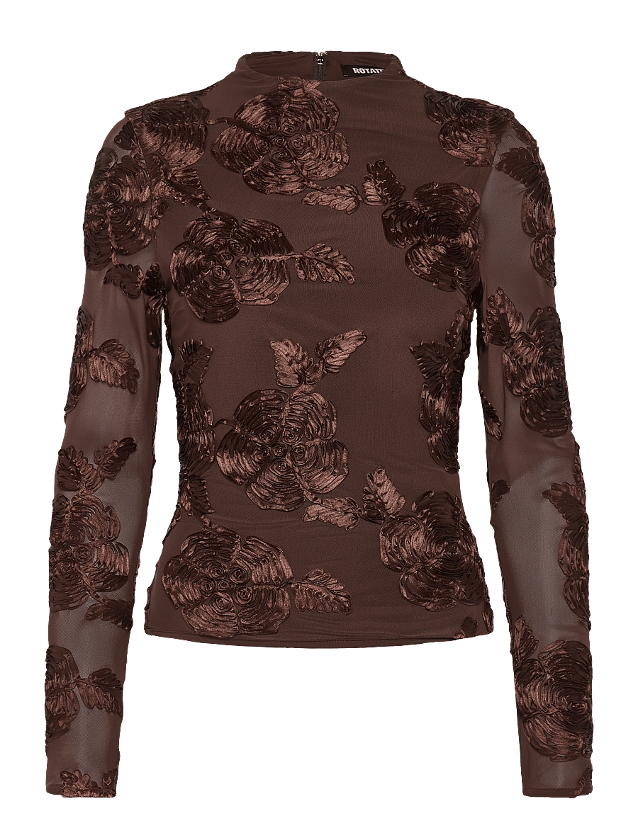 ROTATE - FLOWER MESH LS TOP - chicory coffee - 1