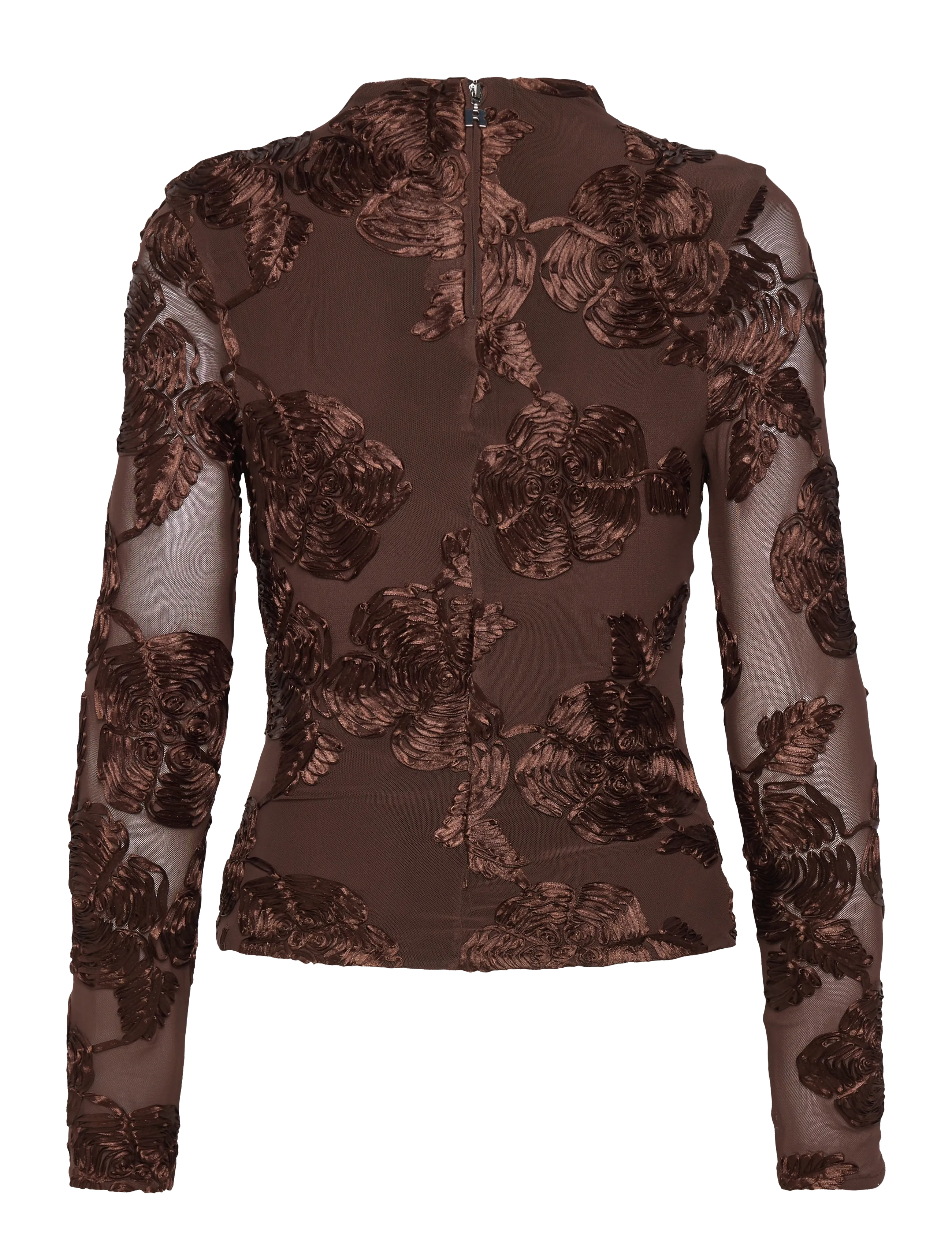 ROTATE - FLOWER MESH LS TOP - chicory coffee - 2