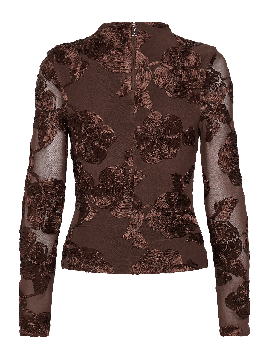 ROTATE - FLOWER MESH LS TOP - chicory coffee - 2